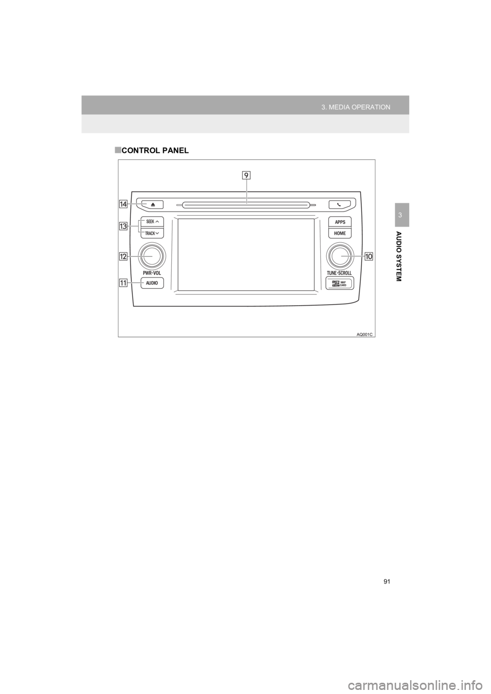 TOYOTA PRIUS C 2019  Accessories, Audio & Navigation (in English) 91
3. MEDIA OPERATION
Prius_C_Navi_U
AUDIO SYSTEM
3
■CONTROL PANEL 