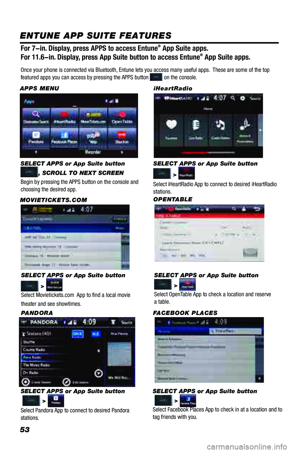 TOYOTA PRIUS PRIME 2018 Accessories, Audio & Navigation (in English) 53
ENTUNE APP SUITE FEATURES
SELECT APPS or App Suite button
>
Select Movietickets.com App to find a local movie
theater and see showtimes.
MOVIETICKETS.COM
SELECT APPS or App Suite button
>
TOYOTA PRIUS PRIME 2018 Accessories, Audio & Navigation (in English) 53
ENTUNE APP SUITE FEATURES
SELECT APPS or App Suite button
>
Select Movietickets.com App to find a local movie
theater and see showtimes.
MOVIETICKETS.COM
SELECT APPS or App Suite button
>