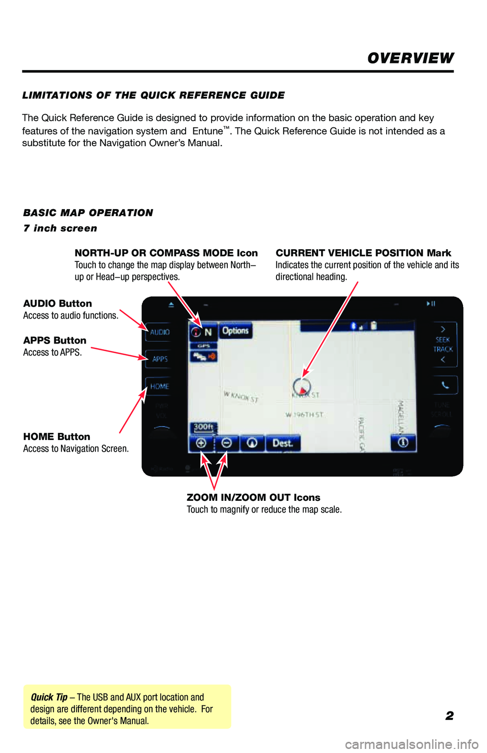 TOYOTA PRIUS PRIME 2019  Accessories, Audio & Navigation (in English) 2
The Quick Reference Guide is designed to provide information on the basic operation and key 
features of the navigation system and  Entune™. The Quick Reference Guide is not intended as a 
substit