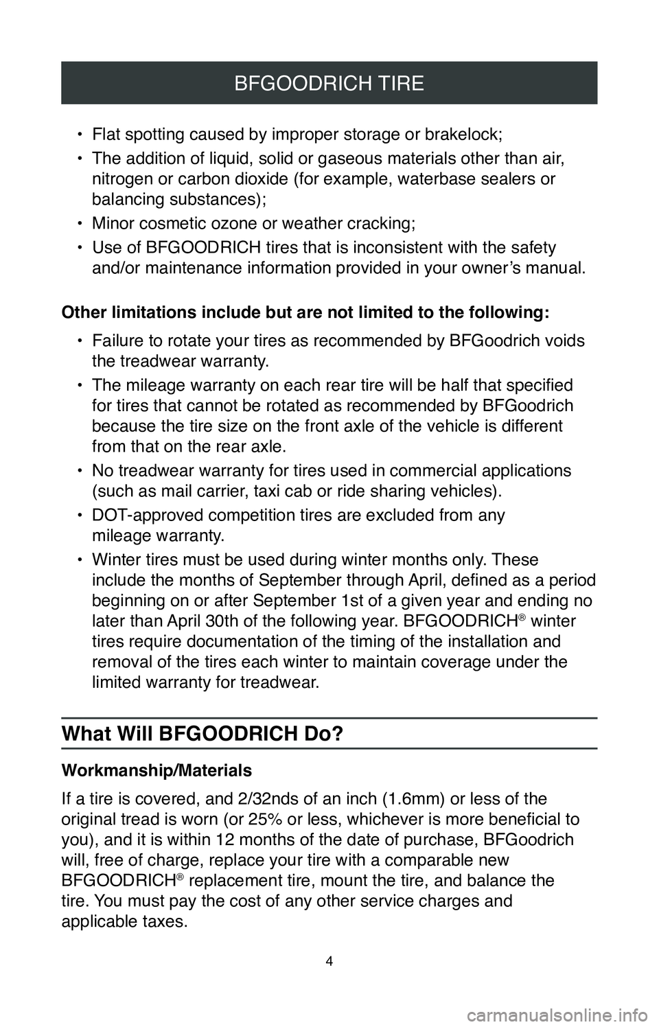 TOYOTA PRIUS PRIME 2020 Warranties & Maintenance Guides (in English) 4
BFGOODRICH TIRE
TOYOTA PRIUS PRIME 2020 Warranties & Maintenance Guides (in English) 4
BFGOODRICH TIRE