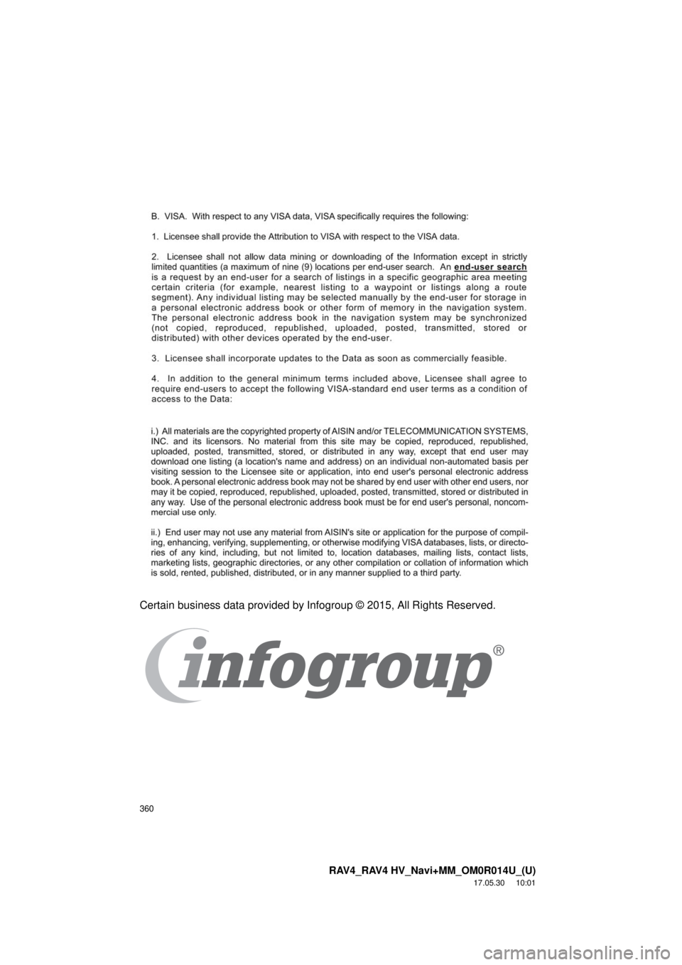 TOYOTA RAV4 2018 Accessories, Audio & Navigation (in English) 360
RAV4_RAV4 HV_Navi+MM_OM0R014U_(U)
17.05.30 10:01
Certain business data provided by Infogroup © 2015, All Rights Reserved. TOYOTA RAV4 2018 Accessories, Audio & Navigation (in English) 360
RAV4_RAV4 HV_Navi+MM_OM0R014U_(U)
17.05.30 10:01
Certain business data provided by Infogroup © 2015, All Rights Reserved.