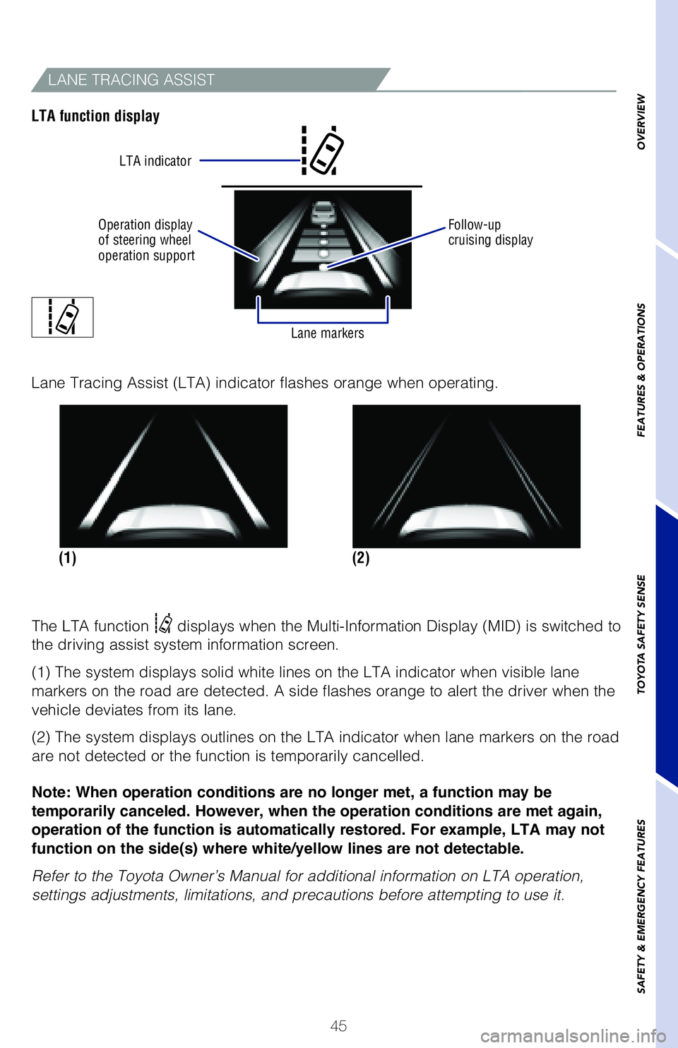 TOYOTA RAV4 2020   (in English) Service Manual 45
LANE TRACING ASSIST
The LTA function ��E�J�T�Q�M�B�Z�T��X�I�F�O��U�I�F��.�V�M�U�J��*�O�G�P�S�N�B�U�J�P�O��%�J�T�Q�M�B�Z��	�.�*�%�
��J�T��T�X�J�U�D�I�F�E��U�P�
the driving assist system i