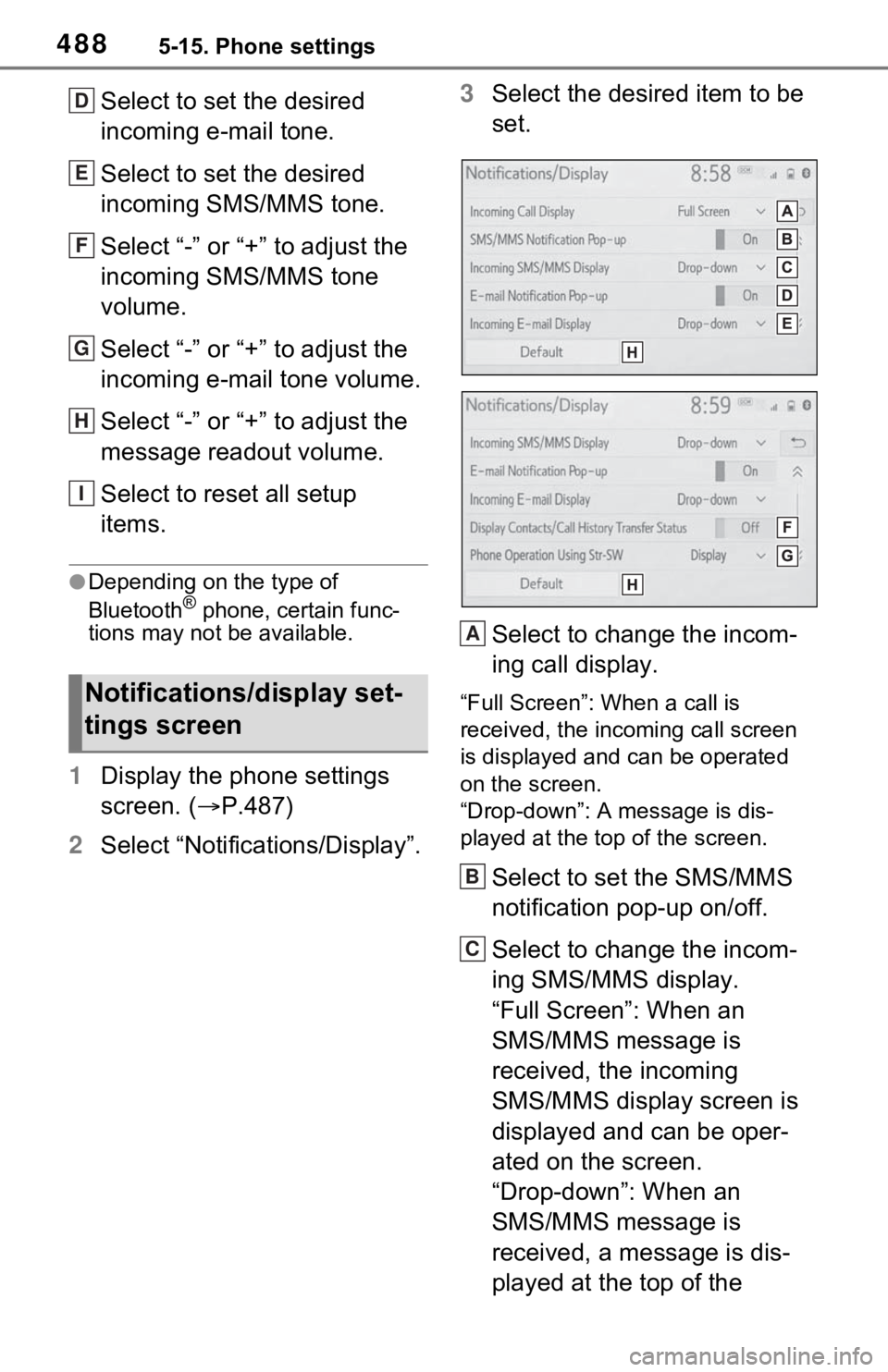 TOYOTA RAV4 2021   (in English) Service Manual 4885-15. Phone settings
Select to set the desired 
incoming e-mail tone.
Select to set the desired 
incoming SMS/MMS tone.
Select “-” or “+” to adjust the 
incoming SMS/MMS tone 
volume.
Selec