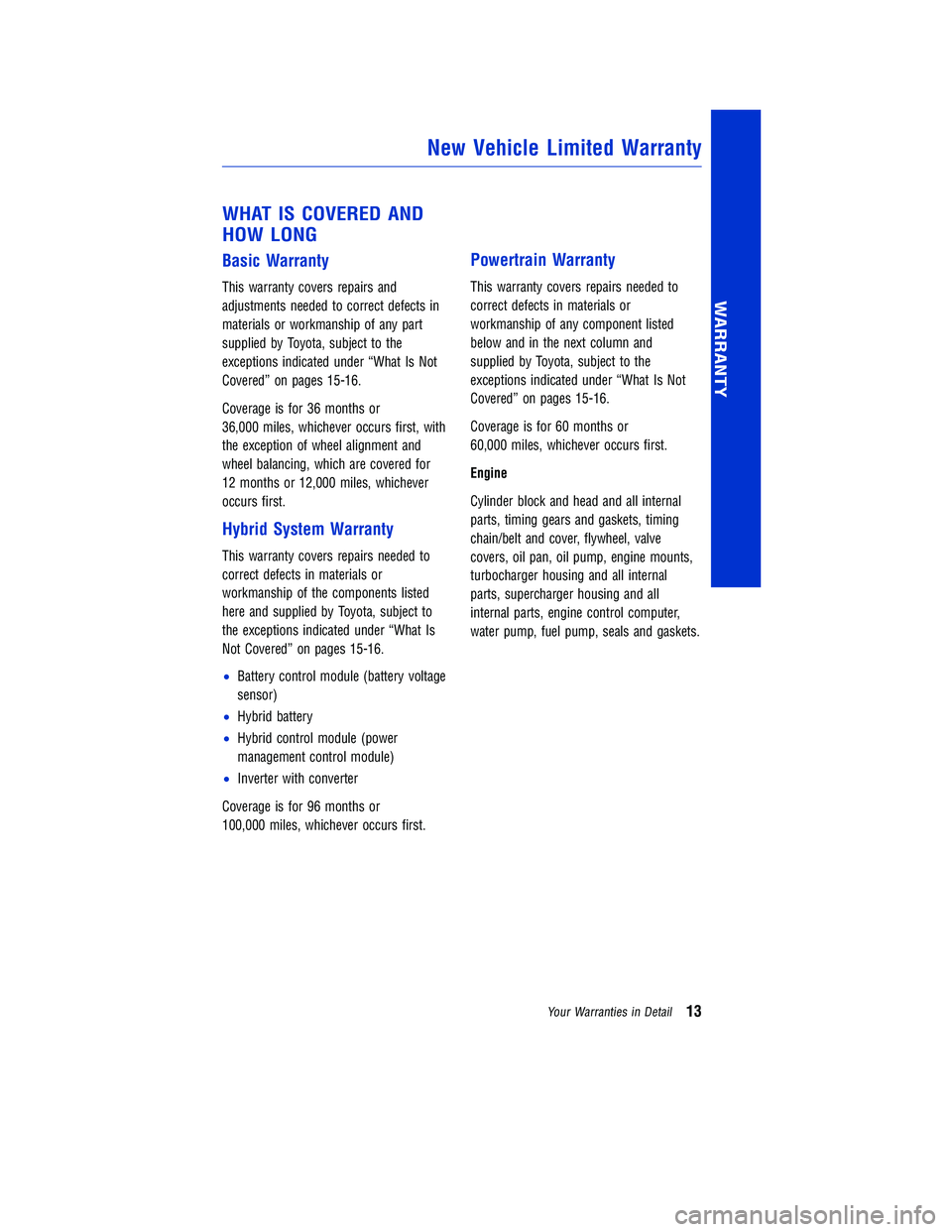 TOYOTA RAV4 HYBRID 2018 Warranties & Maintenance Guides (in English) JOBNAME: 2878017en-2018_RAV4h PAGE: 13 SESS: 6 OUTPUT: Tue Jul 11 12:12:19 2017
/InfoShareAuthorCODA/InfoShareAuthorCODA/TS_Warr_Maint/2878017-en-2018_RAV4h.00505-18WMG-RAVHV/TS_Warr_Maint_v1
WHAT IS TOYOTA RAV4 HYBRID 2018 Warranties & Maintenance Guides (in English) JOBNAME: 2878017en-2018_RAV4h PAGE: 13 SESS: 6 OUTPUT: Tue Jul 11 12:12:19 2017
/InfoShareAuthorCODA/InfoShareAuthorCODA/TS_Warr_Maint/2878017-en-2018_RAV4h.00505-18WMG-RAVHV/TS_Warr_Maint_v1
WHAT IS