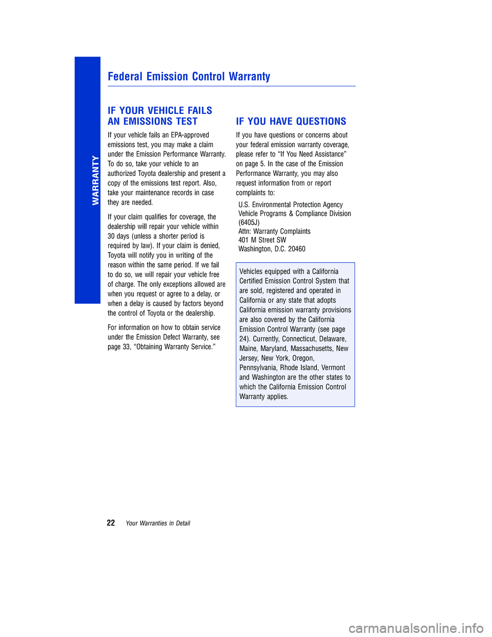 TOYOTA RAV4 HYBRID 2018  Warranties & Maintenance Guides (in English) JOBNAME: 2878017en-2018_RAV4h PAGE: 22 SESS: 6 OUTPUT: Tue Jul 11 12:12:19 2017
/InfoShareAuthorCODA/InfoShareAuthorCODA/TS_Warr_Maint/2878017-en-2018_RAV4h.00505-18WMG-RAVHV/TS_Warr_Maint_v1
IF YOUR 