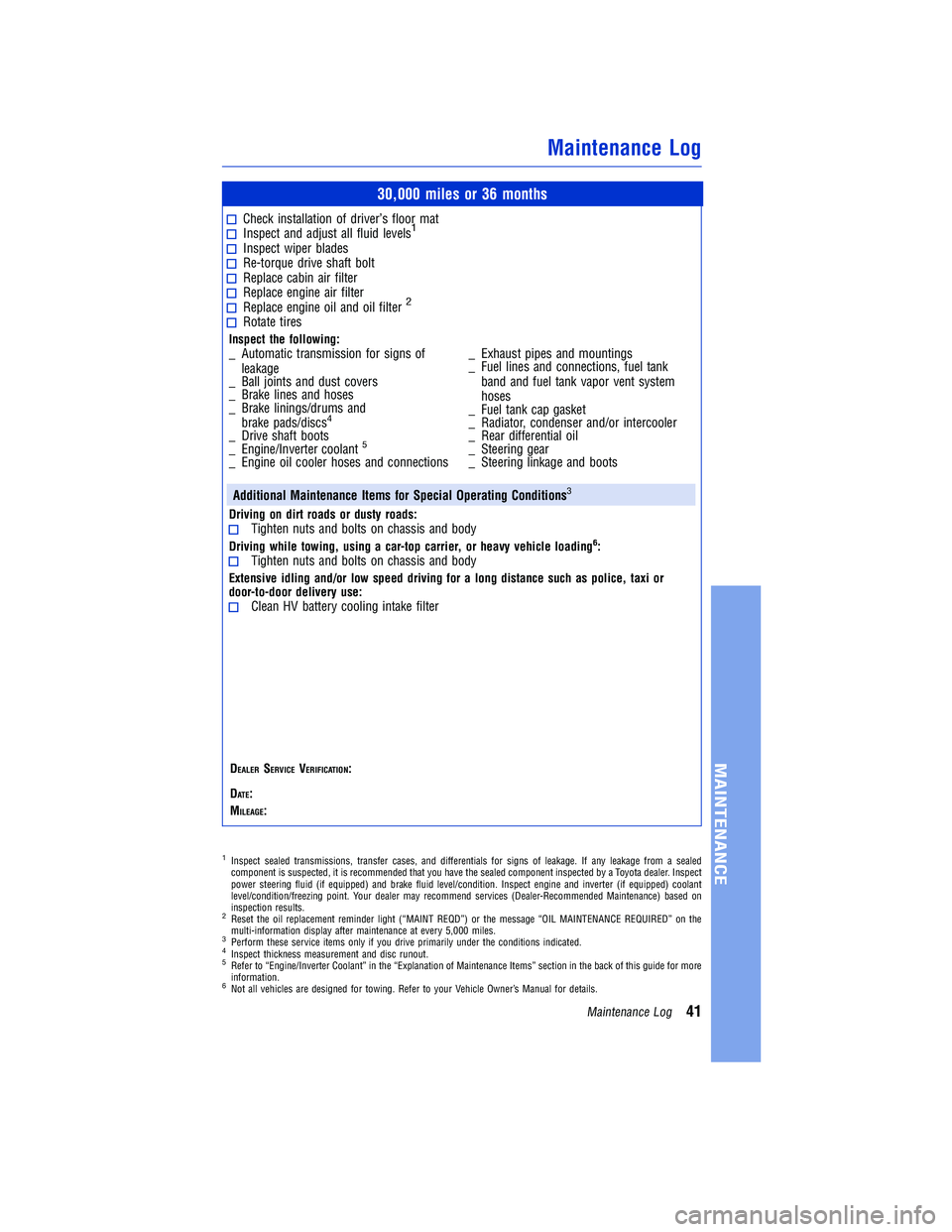 TOYOTA RAV4 HYBRID 2018  Warranties & Maintenance Guides (in English) JOBNAME: 2878017en-2018_RAV4h PAGE: 41 SESS: 6 OUTPUT: Tue Jul 11 12:12:19 2017
/InfoShareAuthorCODA/InfoShareAuthorCODA/TS_Warr_Maint/2878017-en-2018_RAV4h.00505-18WMG-RAVHV/TS_Warr_Maint_v1
30,000 m
