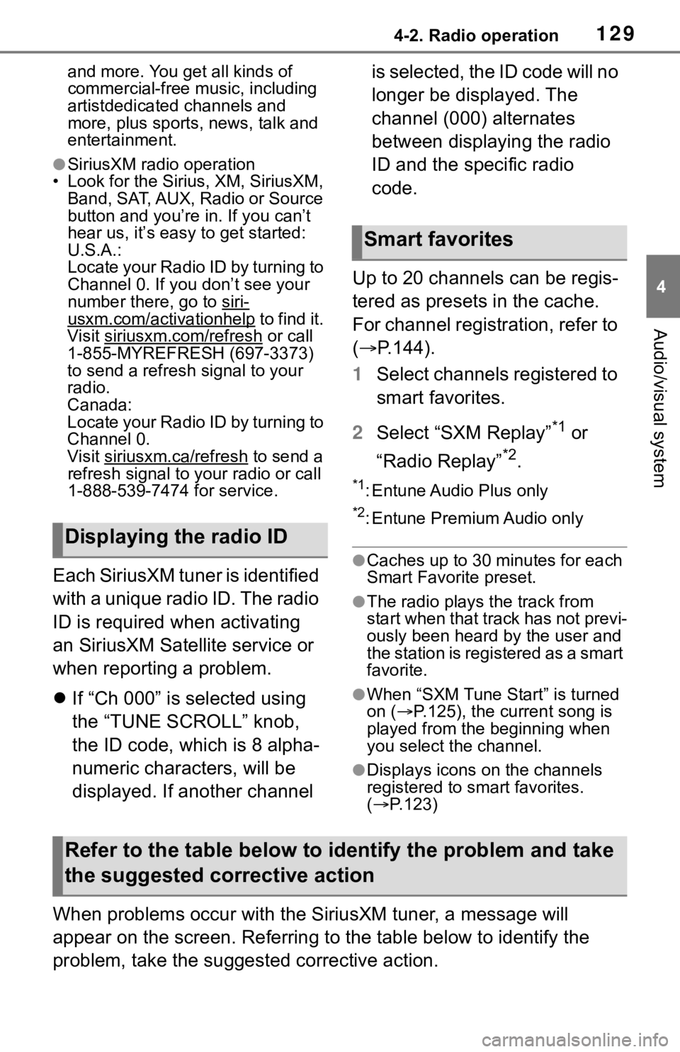 TOYOTA RAV4 HYBRID 2019  Accessories, Audio & Navigation (in English) 1294-2. Radio operation
4
Audio/visual system
and more. You get all kinds of 
commercial-free music, including 
artistdedicated channels and 
more, plus sports, news, talk and 
entertainment.
●Siriu