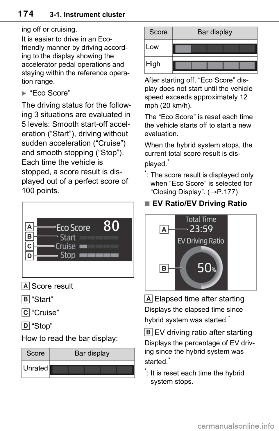 TOYOTA RAV4 PRIME 2021 Owners Manual (in English) 1743-1. Instrument cluster
ing off or cruising.
It is easier to drive in an Eco-
friendly manner by driving accord-
ing to the display showing the
accelerator pedal operations and
staying within the TOYOTA RAV4 PRIME 2021 Owners Manual (in English) 1743-1. Instrument cluster
ing off or cruising.
It is easier to drive in an Eco-
friendly manner by driving accord-
ing to the display showing the
accelerator pedal operations and
staying within the