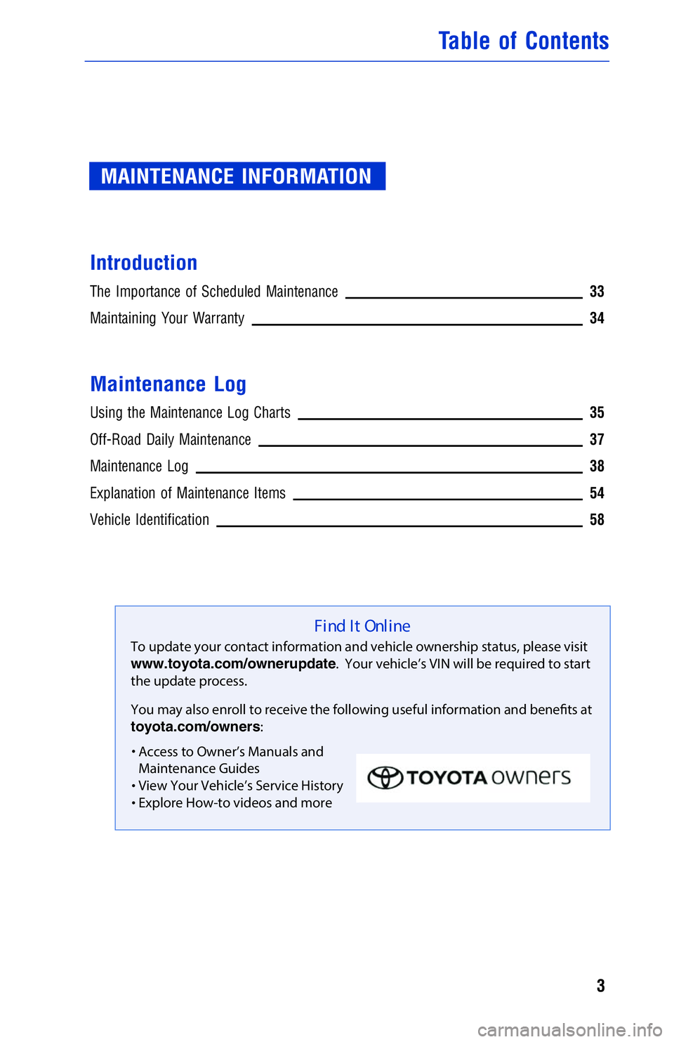 TOYOTA SEQUOIA 2018 Warranties & Maintenance Guides (in English) JOBNAME: 2878007-en-2018_Sequ PAGE: 3 SESS: 4 OUTPUT: Fri Jun 30 11:19:01 2017
/InfoShareAuthorCODA/InfoShareAuthorCODA/TS_Warr_Maint/2878007-en-2018_S\
equoia.00505-18WMG-SEQ/TS_Warr_Maint_v1
MAINTEN TOYOTA SEQUOIA 2018 Warranties & Maintenance Guides (in English) JOBNAME: 2878007-en-2018_Sequ PAGE: 3 SESS: 4 OUTPUT: Fri Jun 30 11:19:01 2017
/InfoShareAuthorCODA/InfoShareAuthorCODA/TS_Warr_Maint/2878007-en-2018_S\
equoia.00505-18WMG-SEQ/TS_Warr_Maint_v1
MAINTEN