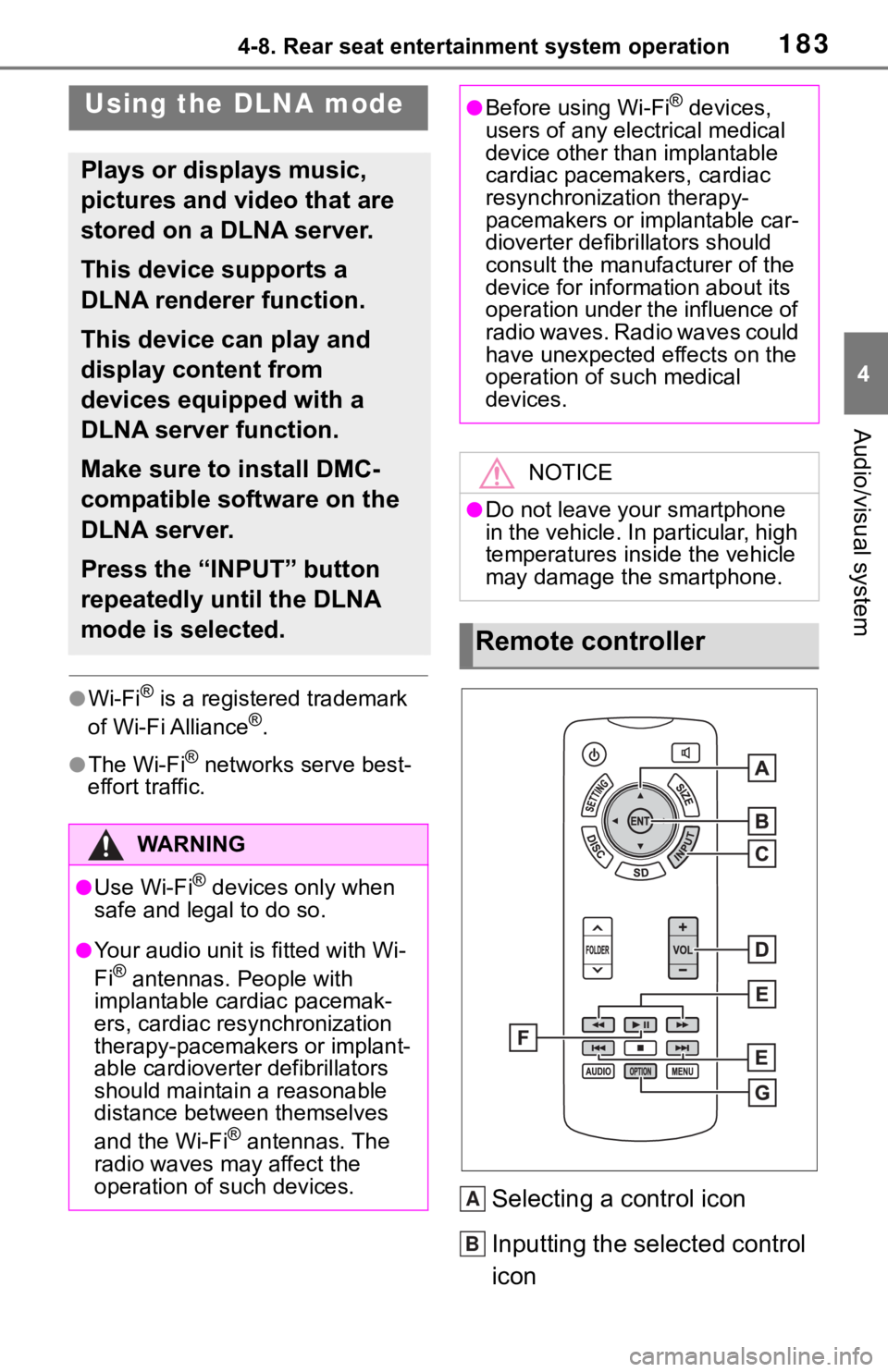 TOYOTA SEQUOIA 2020  Accessories, Audio & Navigation (in English) 1834-8. Rear seat entertainment system operation
4
Audio/visual system
●Wi-Fi® is a registered trademark 
of Wi-Fi Alliance®.
●The Wi-Fi® networks serve best-
effort traffic.
Selecting a contro