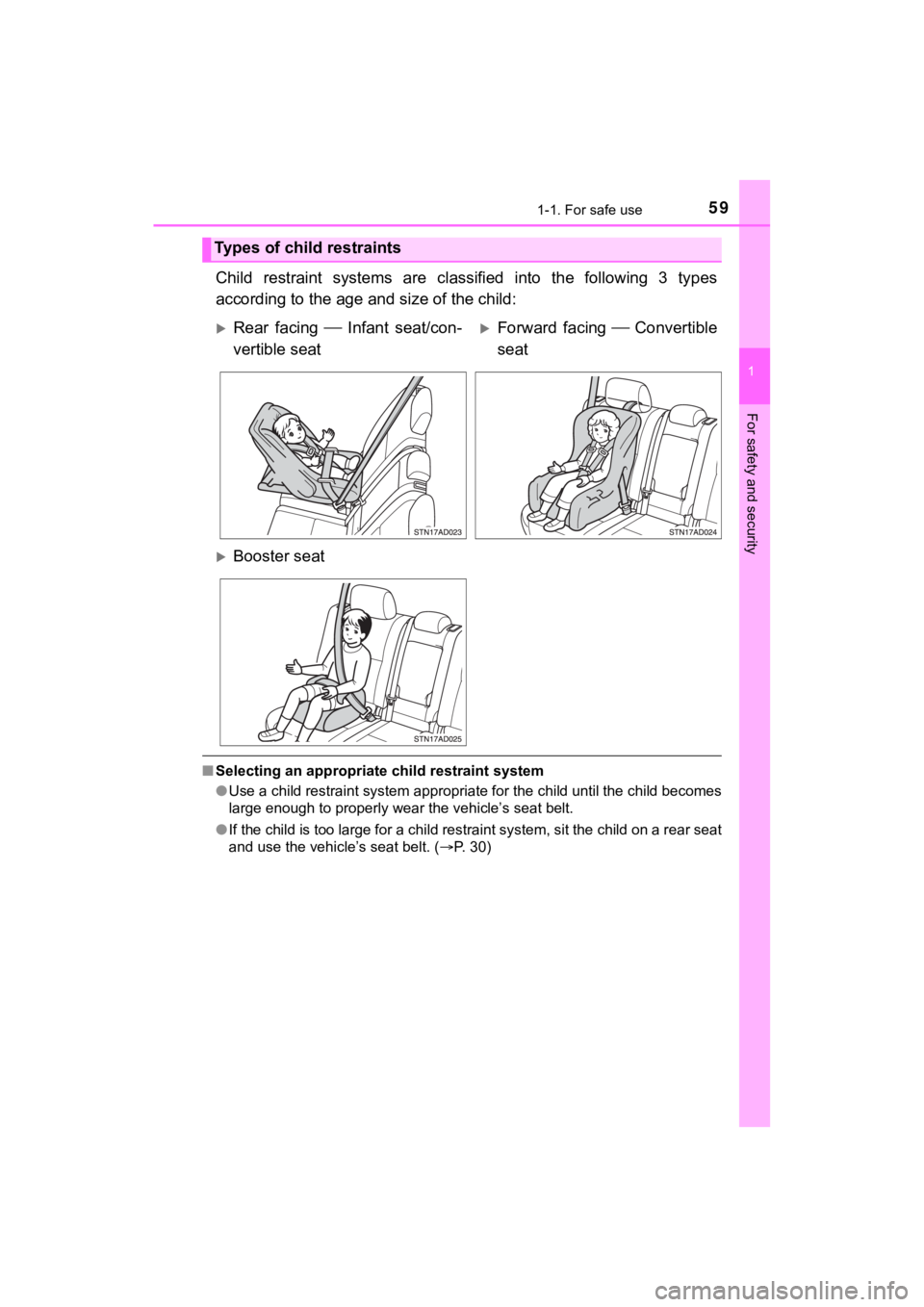 TOYOTA SEQUOIA 2021 (in English) Workshop Manual 591-1. For safe use
1
For safety and security
SEQUOIA_OM_USA_OM0C035U
Child restraint systems are classified into the following 3 types
according to the age a nd size of the child:
■Selecti TOYOTA SEQUOIA 2021 (in English) Workshop Manual 591-1. For safe use
1
For safety and security
SEQUOIA_OM_USA_OM0C035U
Child restraint systems are classified into the following 3 types
according to the age a nd size of the child:
■Selecti