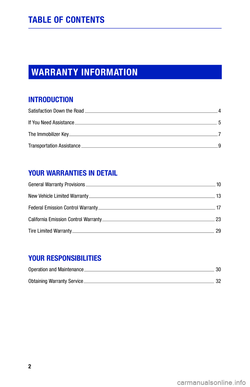 TOYOTA SIENNA 2020  Warranties & Maintenance Guides (in English) 2
TABLE OF CONTENTS
WARRANTY INFORMATION
INTRODUCTION
Satisfaction Down the Road  4
If You Need Assistance  5
The Immobilizer Key  7
Transportation Assistance  9
YOUR WARRANTIES IN DETAIL
General Warr