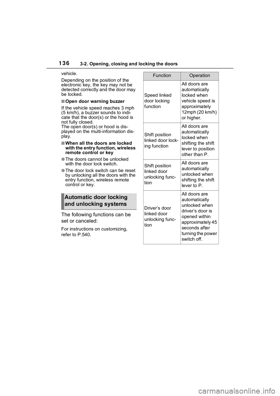 TOYOTA SIENNA HYBRID 2021 Owners Manual (in English) 1363-2. Opening, closing and locking the doors
vehicle.
Depending on the position of the
electronic key, the key may not be
detected correctly and the door may
be locked.
■Open door warning buzze TOYOTA SIENNA HYBRID 2021 Owners Manual (in English) 1363-2. Opening, closing and locking the doors
vehicle.
Depending on the position of the
electronic key, the key may not be
detected correctly and the door may
be locked.
■Open door warning buzze