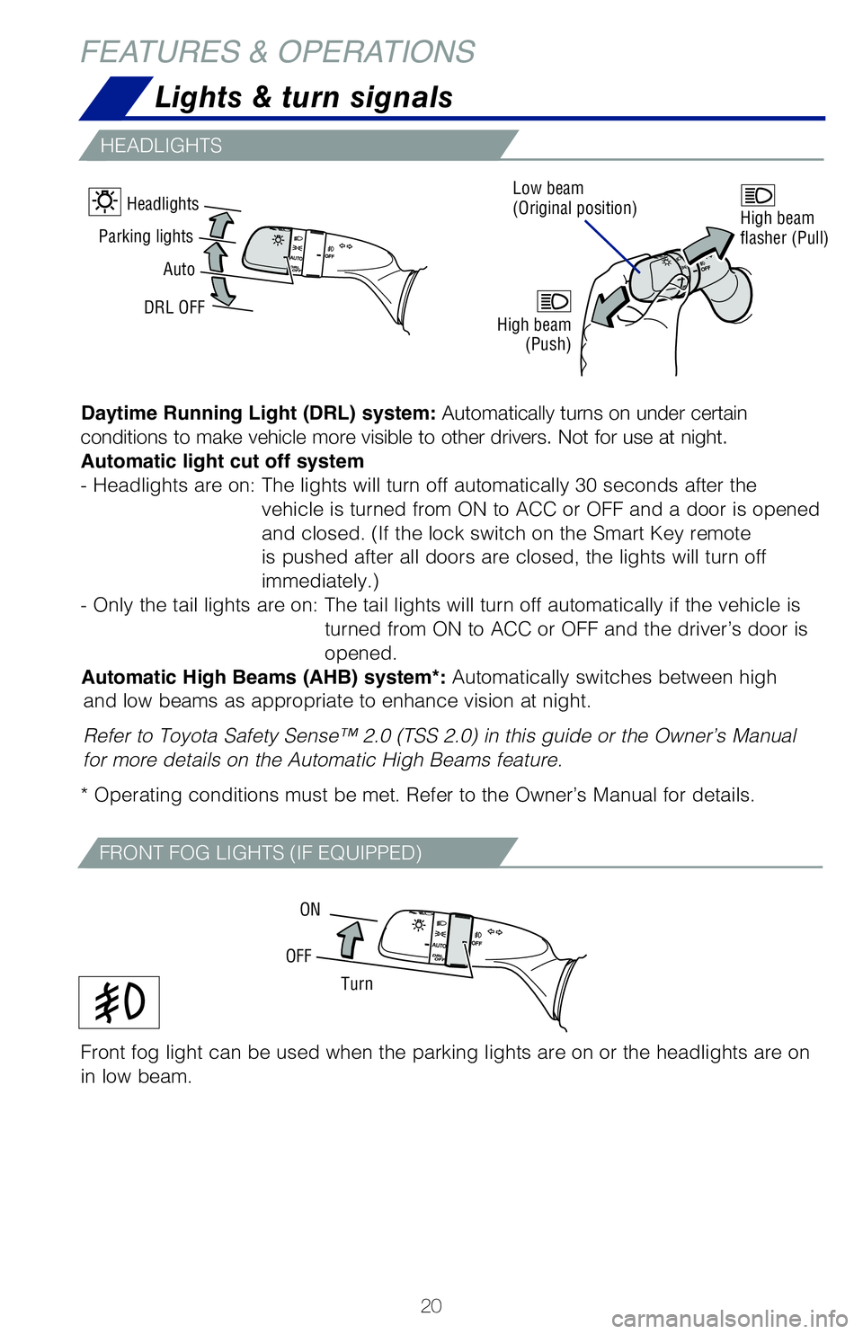 TOYOTA SIENNA HYBRID 2021 (in English) Owners Manual 20
* Intermittent windshield wiper frequency
adjustment: Rotate to increase/decrease
wiper frequency.
Intermittent (if equipped)
Adjust frequency*
FRONT
REAR
TURN SIGNALS
High beam
flasher (Pull)
* TOYOTA SIENNA HYBRID 2021 (in English) Owners Manual 20
* Intermittent windshield wiper frequency
adjustment: Rotate to increase/decrease
wiper frequency.
Intermittent (if equipped)
Adjust frequency*
FRONT
REAR
TURN SIGNALS
High beam
flasher (Pull)
*
