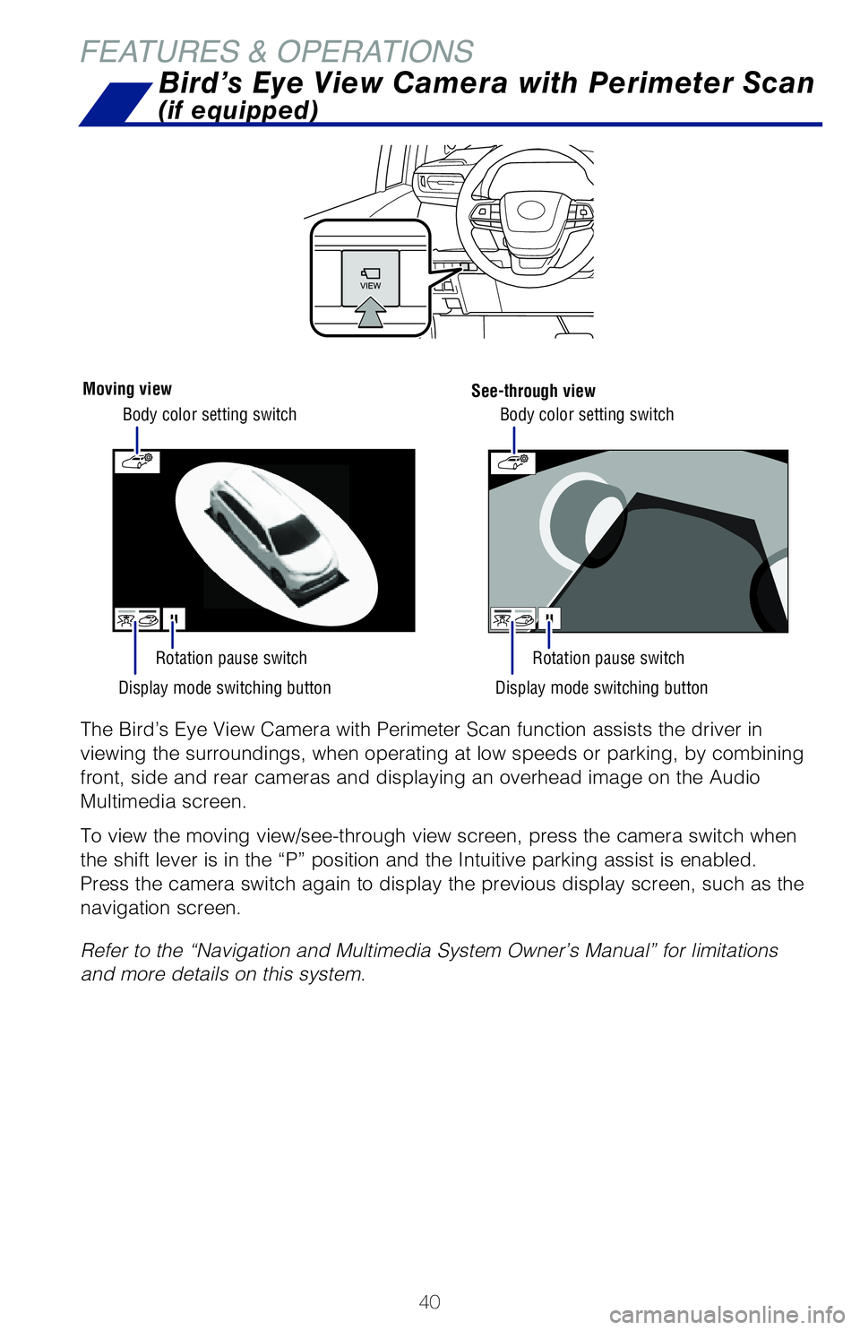 TOYOTA SIENNA HYBRID 2021 (in English) Service Manual 40
FEATURES & OPERATIONS
The Blind Spot Monitor is a system that has two functions:
• The Blind Spot Monitor function (assists the driver in decision-making when changing lanes)
• The Rear Cross T TOYOTA SIENNA HYBRID 2021 (in English) Service Manual 40
FEATURES & OPERATIONS
The Blind Spot Monitor is a system that has two functions:
• The Blind Spot Monitor function (assists the driver in decision-making when changing lanes)
• The Rear Cross T
