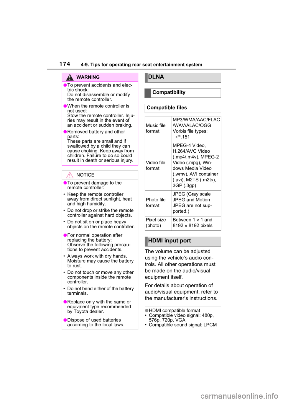 TOYOTA SIENNA HYBRID 2021  Accessories, Audio & Navigation (in English) 1744-9. Tips for operating rear seat entertainment system
The volume can be adjusted 
using the vehicle’s audio con-
trols. All other operations must 
be made on the audio/visual 
equipment itself.
