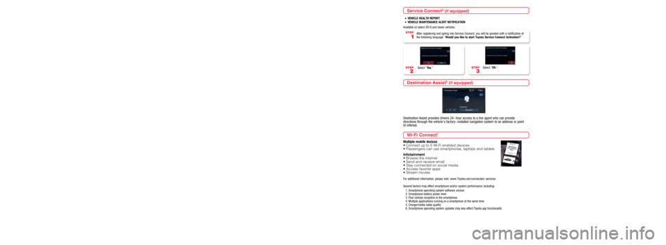 TOYOTA SIENNA HYBRID 2021 Accessories, Audio & Navigation (in English) STEP
4
Link your 2010 or newer vehicle to
your account by (a) scanning the
vehicle identification number (VIN)
with your smartphone camera or
(b) manually entering the VIN, then
tapping Add Vehi TOYOTA SIENNA HYBRID 2021 Accessories, Audio & Navigation (in English) STEP
4
Link your 2010 or newer vehicle to
your account by (a) scanning the
vehicle identification number (VIN)
with your smartphone camera or
(b) manually entering the VIN, then
tapping Add Vehi