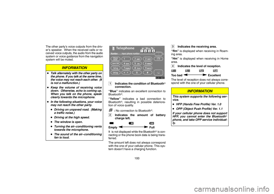 TOYOTA SOLARA 2007 Accessories, Audio & Navigation (in English) 100 The other party’s voice outputs from the driv-
er’s speaker. When the received calls or re-
ceived voice outputs, the audio from the audio
system or voice guidance from the navigation
system TOYOTA SOLARA 2007 Accessories, Audio & Navigation (in English) 100 The other party’s voice outputs from the driv-
er’s speaker. When the received calls or re-
ceived voice outputs, the audio from the audio
system or voice guidance from the navigation
system