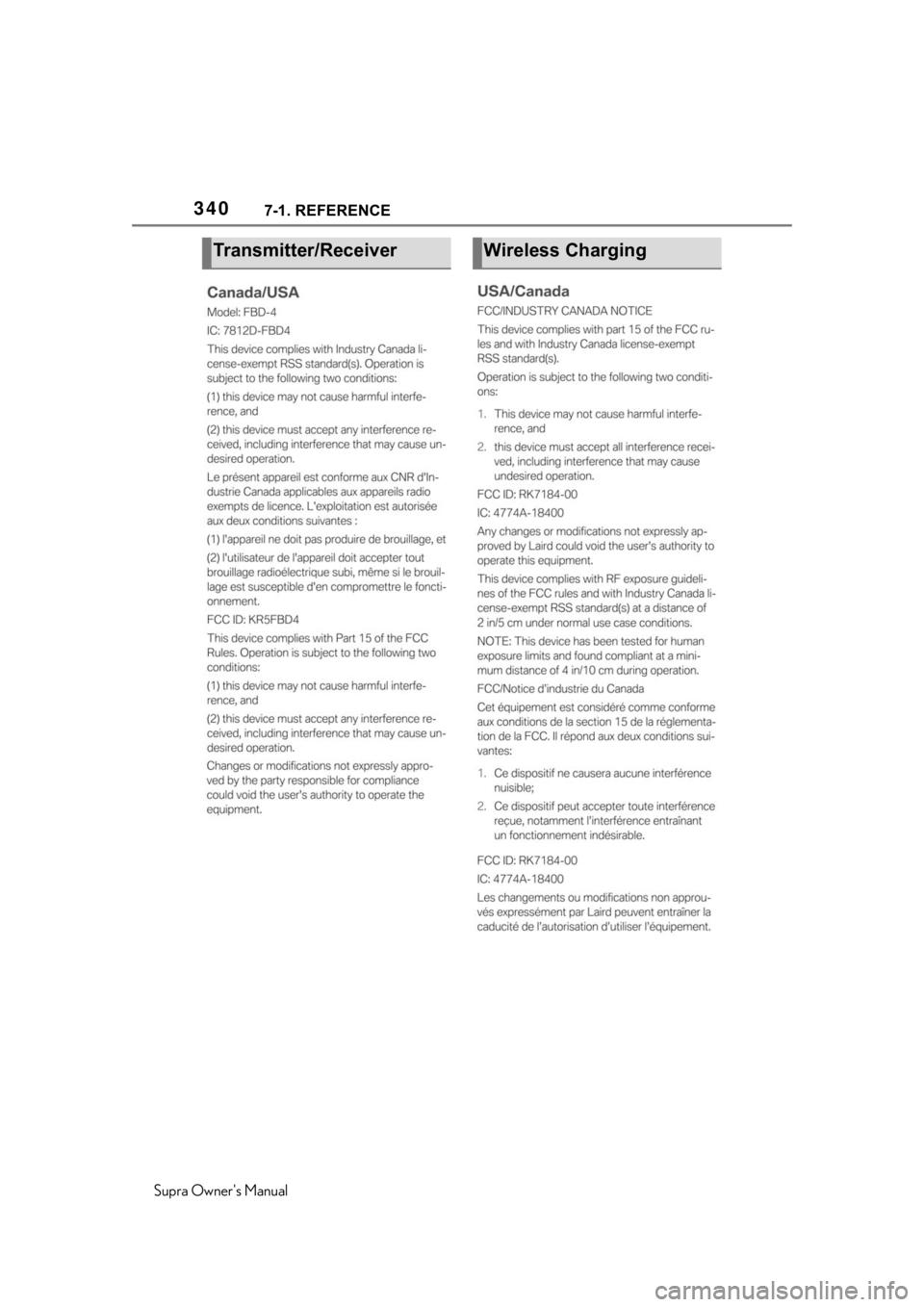 TOYOTA SUPRA 2020 Owners Manual (in English) 3407-1. REFERENCE
Supra Owners Manual
Transmitter/ReceiverWireless Charging TOYOTA SUPRA 2020 Owners Manual (in English) 3407-1. REFERENCE
Supra Owners Manual
Transmitter/ReceiverWireless Charging