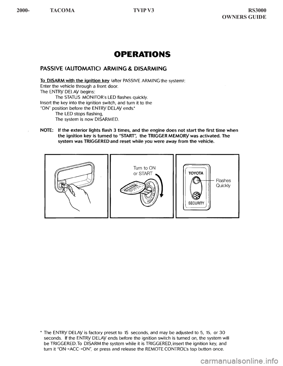 TOYOTA TACOMA 2000 Accessories, Audio & Navigation (in English) 2000- TACOMA TVIP V3 RS3000
OWNERS GUIDE TOYOTA TACOMA 2000 Accessories, Audio & Navigation (in English) 2000- TACOMA TVIP V3 RS3000
OWNERS GUIDE