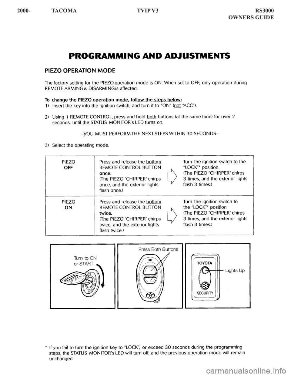 TOYOTA TACOMA 2000 Accessories, Audio & Navigation (in English) 2000- TACOMA TVIP V3 RS3000
OWNERS GUIDE TOYOTA TACOMA 2000 Accessories, Audio & Navigation (in English) 2000- TACOMA TVIP V3 RS3000
OWNERS GUIDE