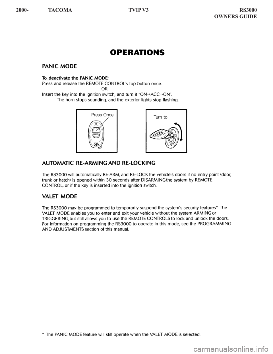 TOYOTA TACOMA 2001  Accessories, Audio & Navigation (in English) 2000- TACOMA  TVIP V3    RS3000
      OWNERS GUIDE 