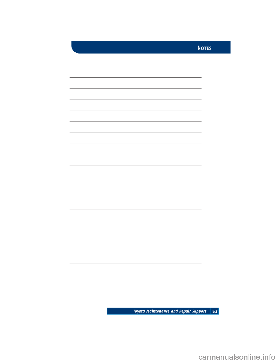 TOYOTA TACOMA 2004 Warranties & Maintenance Guides (in English) Toyota Maintenance and Repair Support53
Notes TOYOTA TACOMA 2004 Warranties & Maintenance Guides (in English) Toyota Maintenance and Repair Support53
Notes