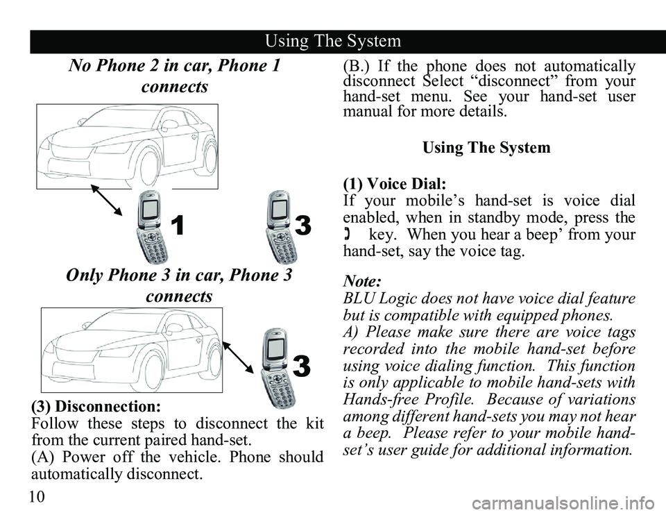 TOYOTA TACOMA 2008  Accessories, Audio & Navigation (in English) 10(B.)  If  the  phone  does  not  automatically 
disconnect  Select  “disconnect”  from  your 
hand-set  menu.  See  your  hand-set  user 
manual for more details.
 
  
    Using The System
  
  