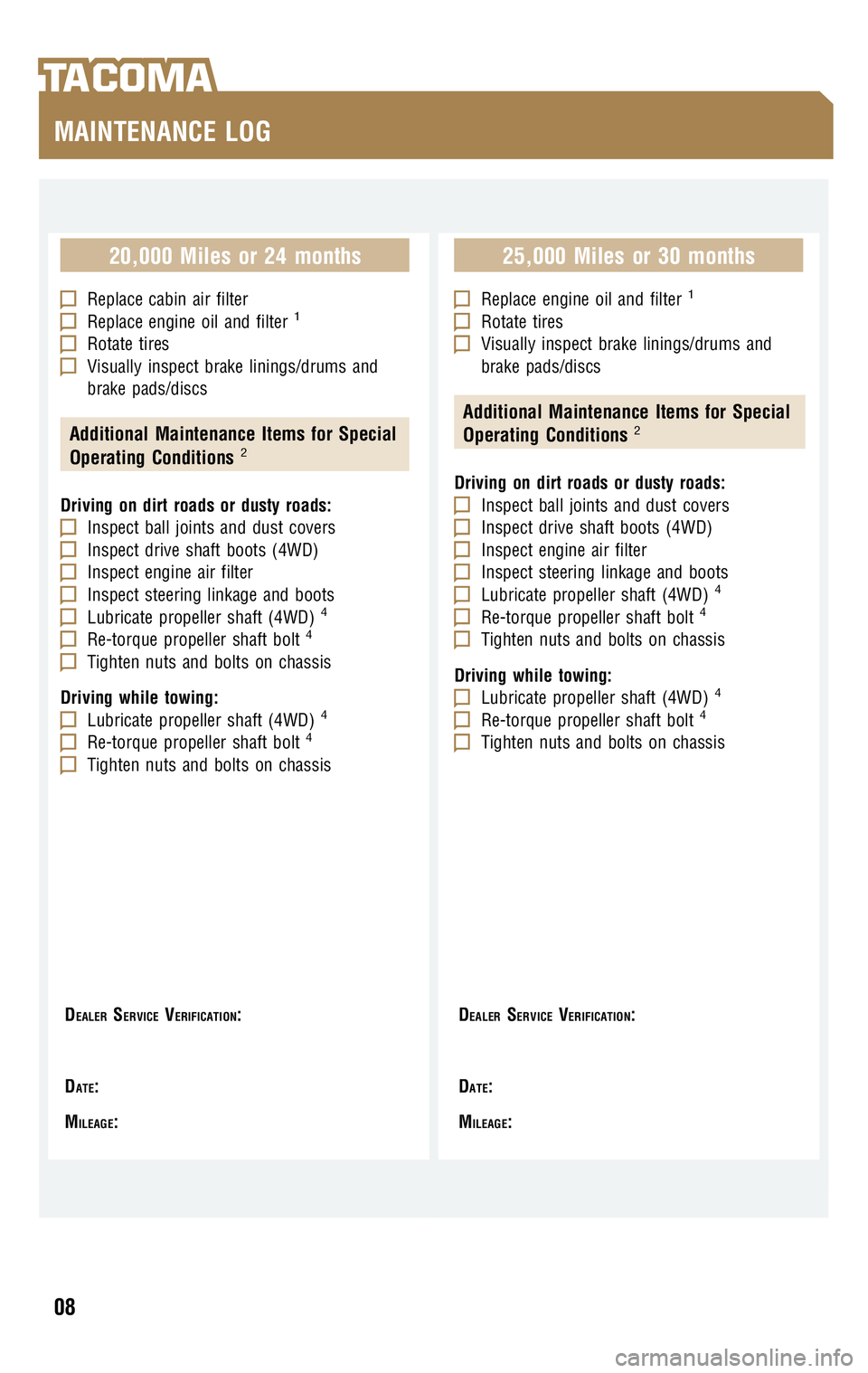TOYOTA TACOMA 2009 Warranties & Maintenance Guides (in English) TOYOTA TACOMA 2009 Warranties & Maintenance Guides (in English)