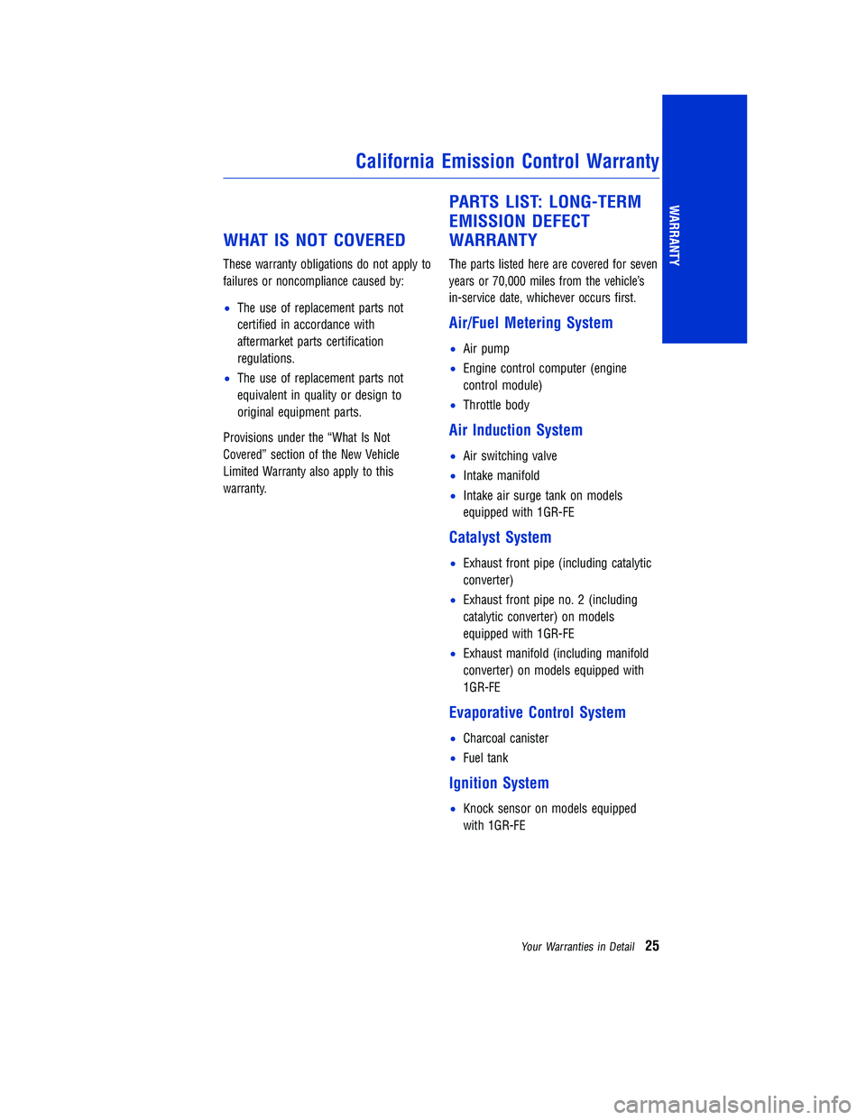 TOYOTA TACOMA 2015  Warranties & Maintenance Guides (in English) WHAT IS NOT COVERED
These warranty obligations do not apply to
failures or noncompliance caused by:
The use of replacement parts not
certified
in accordance with
aftermarket parts certification
regul