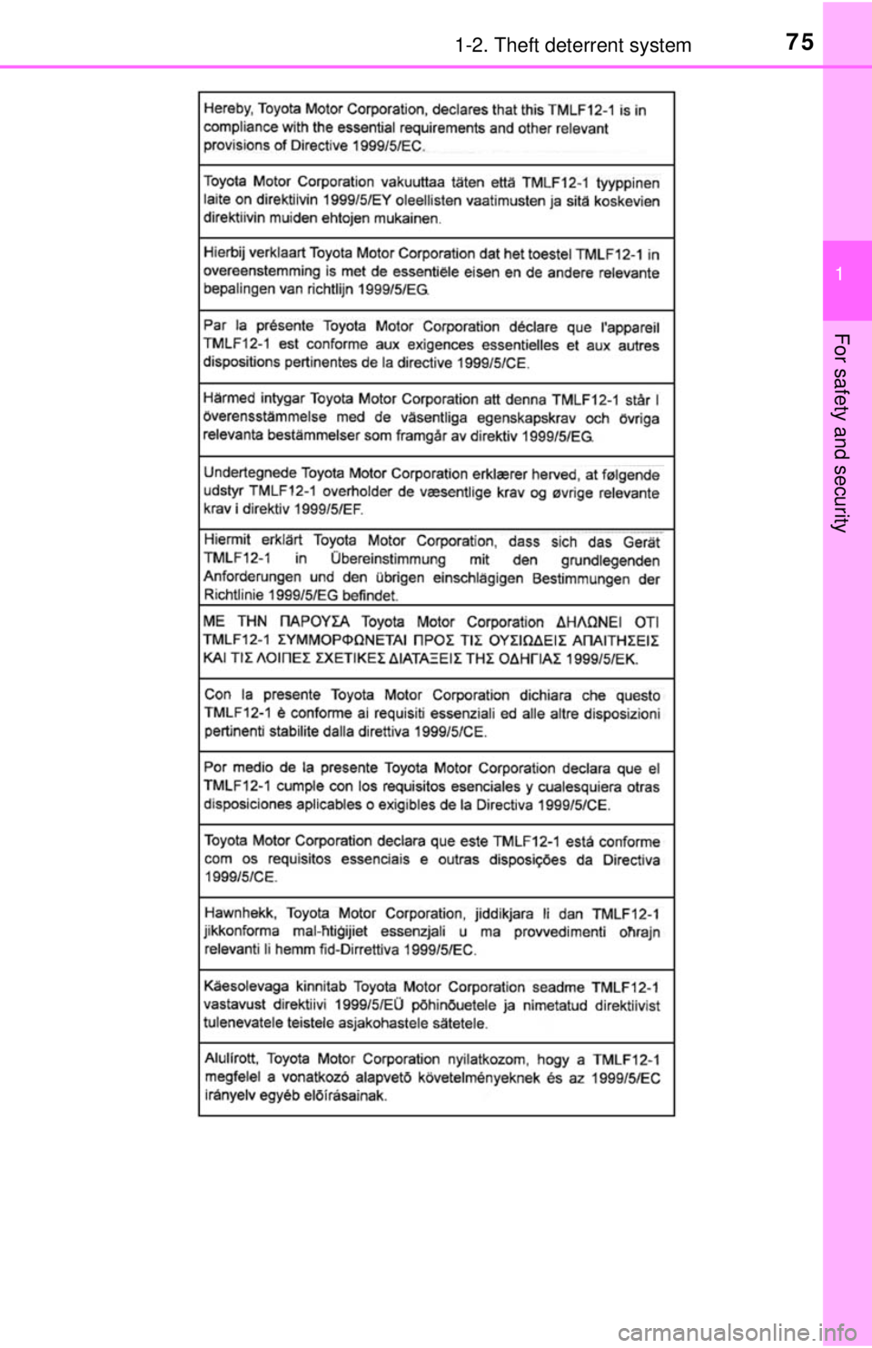 TOYOTA TACOMA 2017   (in English) Manual PDF 751-2. Theft deterrent system
1
For safety and security 