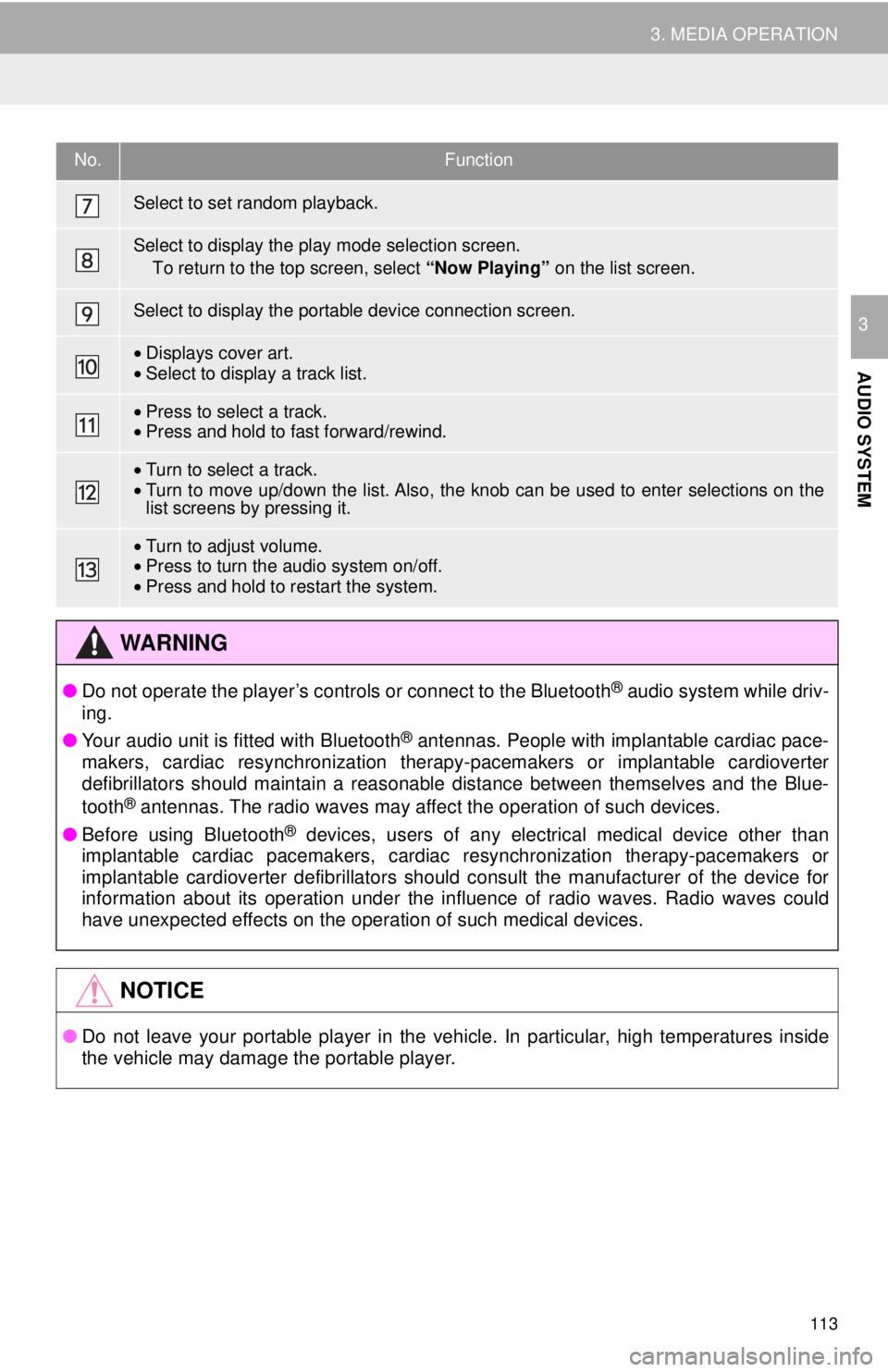 TOYOTA TACOMA 2018 Accessories, Audio & Navigation (in English) 113
3. MEDIA OPERATION
AUDIO SYSTEM
3
Select to set random playback.
Select to display the play mode selection screen. To return to the top screen, select “Now Playing” on the list screen.
Select TOYOTA TACOMA 2018 Accessories, Audio & Navigation (in English) 113
3. MEDIA OPERATION
AUDIO SYSTEM
3
Select to set random playback.
Select to display the play mode selection screen. To return to the top screen, select “Now Playing” on the list screen.
Select