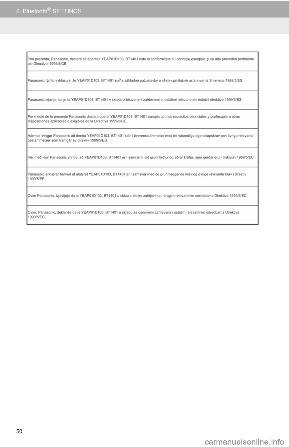 TOYOTA TACOMA 2018  Accessories, Audio & Navigation (in English) 50
2. Bluetooth® SETTINGS 