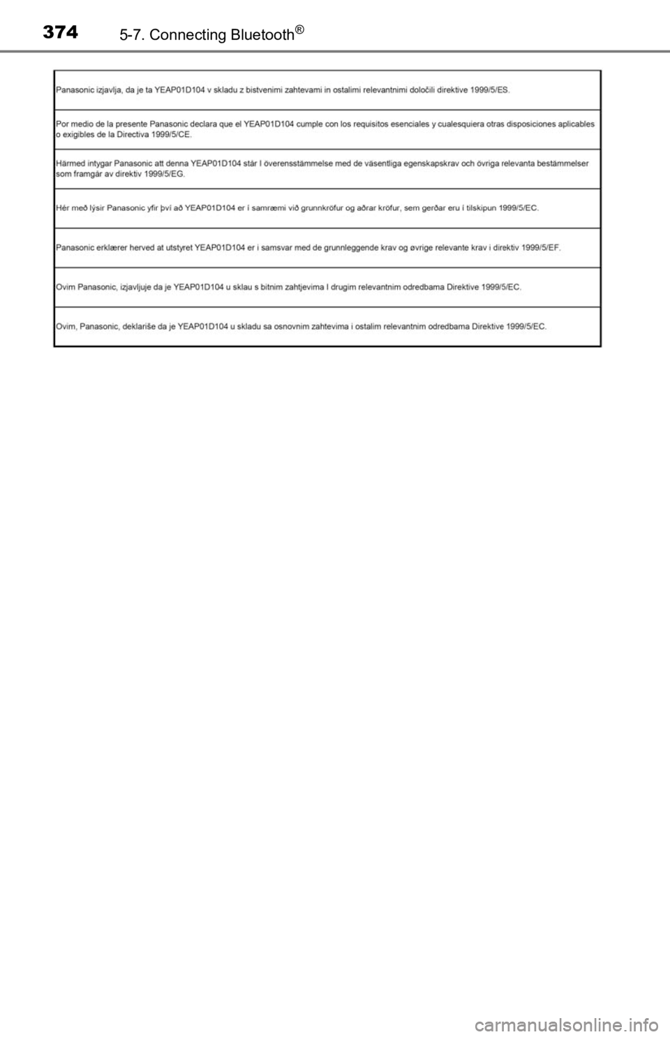 TOYOTA TACOMA 2019 Owners Manual (in English) 3745-7. Connecting Bluetooth® TOYOTA TACOMA 2019 Owners Manual (in English) 3745-7. Connecting Bluetooth®