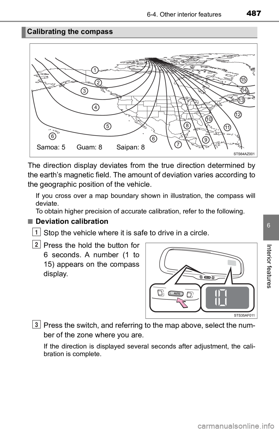 TOYOTA TACOMA 2019 Owners Manual (in English) 4876-4. Other interior features
6
Interior features
The direction display deviates from the true direction determin ed by
the earth’s magnetic field. The amount of deviation varies acco rd TOYOTA TACOMA 2019 Owners Manual (in English) 4876-4. Other interior features
6
Interior features
The direction display deviates from the true direction determin ed by
the earth’s magnetic field. The amount of deviation varies acco rd