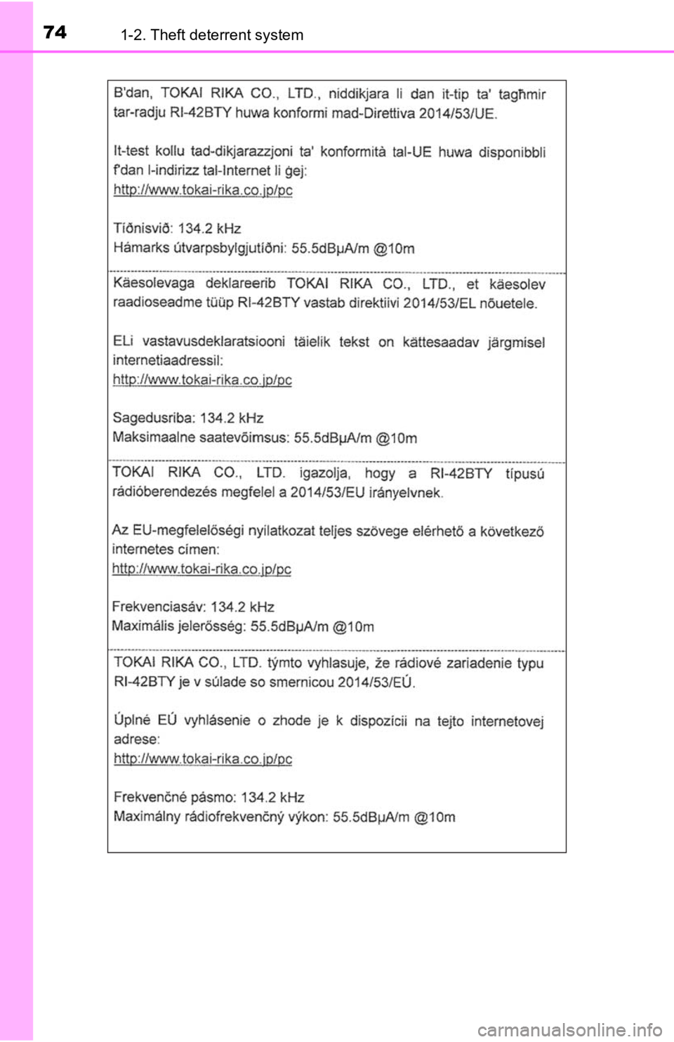 TOYOTA TACOMA 2019   (in English) Manual PDF 741-2. Theft deterrent system 