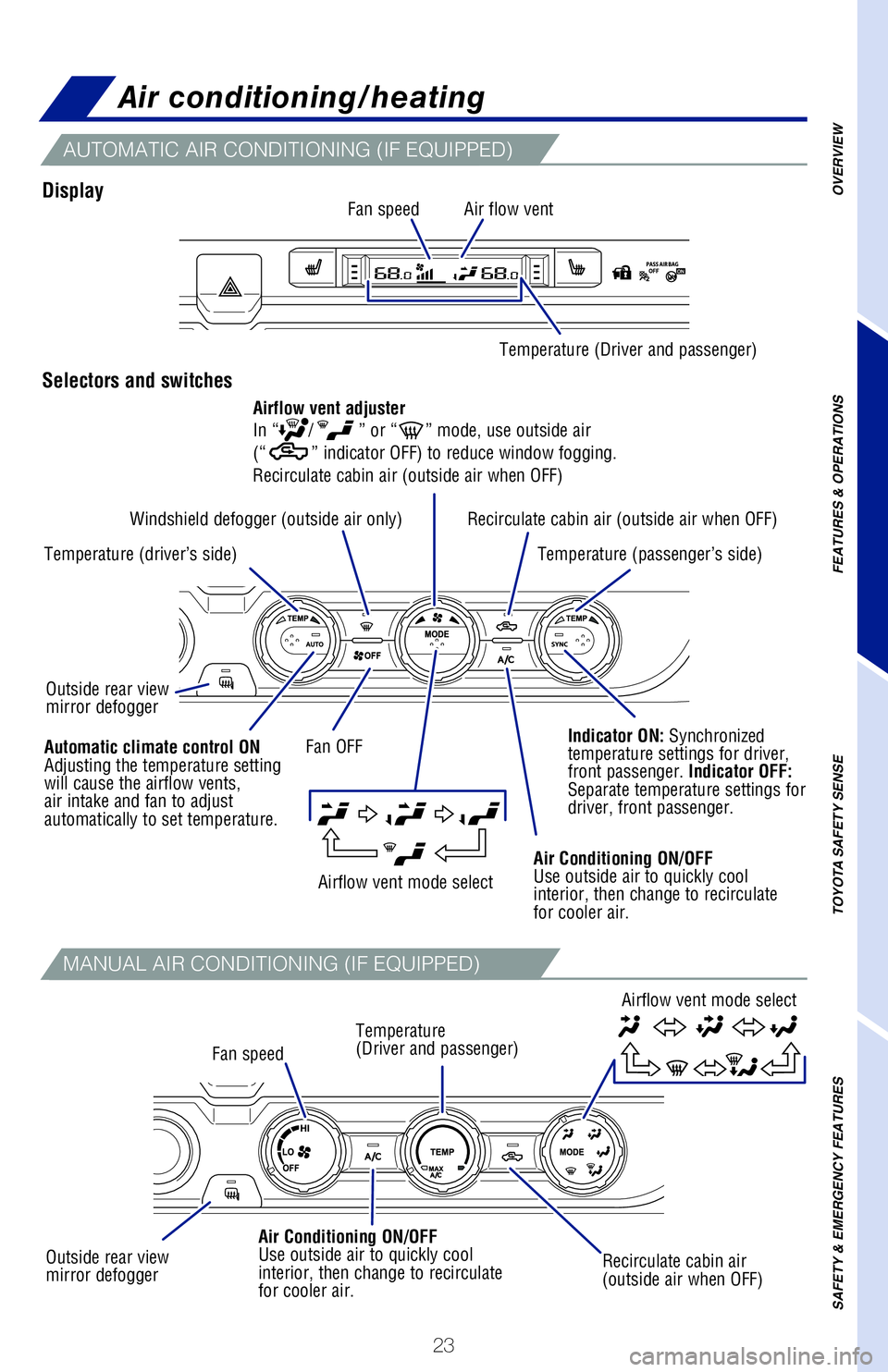 TOYOTA TACOMA 2020 (in English) Owners Manual 23
Multi-Information Display (MID)
Moonroof (if equipped)
Air conditioning/heating
Lightly press either side of the moonroof switch while opening/tilting i\
s in progress,
the moonroof stops partway. TOYOTA TACOMA 2020 (in English) Owners Manual 23
Multi-Information Display (MID)
Moonroof (if equipped)
Air conditioning/heating
Lightly press either side of the moonroof switch while opening/tilting i\
s in progress,
the moonroof stops partway.