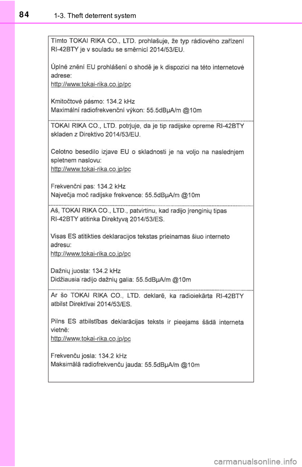 TOYOTA TACOMA 2021   (in English) Manual Online 841-3. Theft deterrent system 