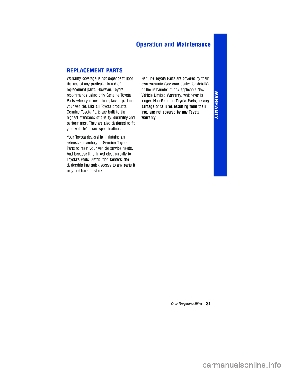 TOYOTA TUNDRA 2018 Warranties & Maintenance Guides (in English) JOBNAME: 2878010-en-2018_Tund PAGE: 31 SESS: 4 OUTPUT: Tue Jun 27 13:55:34 2017
/InfoShareAuthorCODA/InfoShareAuthorCODA/TS_Warr_Maint/2878010-en-2018_T\
undra.00505-18WMG-TUN/TS_Warr_Maint_v1
REPLACE TOYOTA TUNDRA 2018 Warranties & Maintenance Guides (in English) JOBNAME: 2878010-en-2018_Tund PAGE: 31 SESS: 4 OUTPUT: Tue Jun 27 13:55:34 2017
/InfoShareAuthorCODA/InfoShareAuthorCODA/TS_Warr_Maint/2878010-en-2018_T\
undra.00505-18WMG-TUN/TS_Warr_Maint_v1
REPLACE