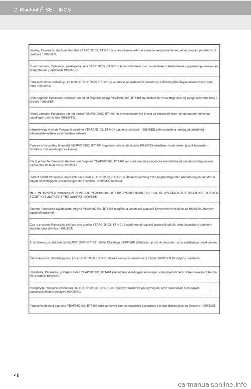 TOYOTA TUNDRA 2019 Accessories, Audio & Navigation (in English) 48
2. Bluetooth® SETTINGS TOYOTA TUNDRA 2019 Accessories, Audio & Navigation (in English) 48
2. Bluetooth® SETTINGS