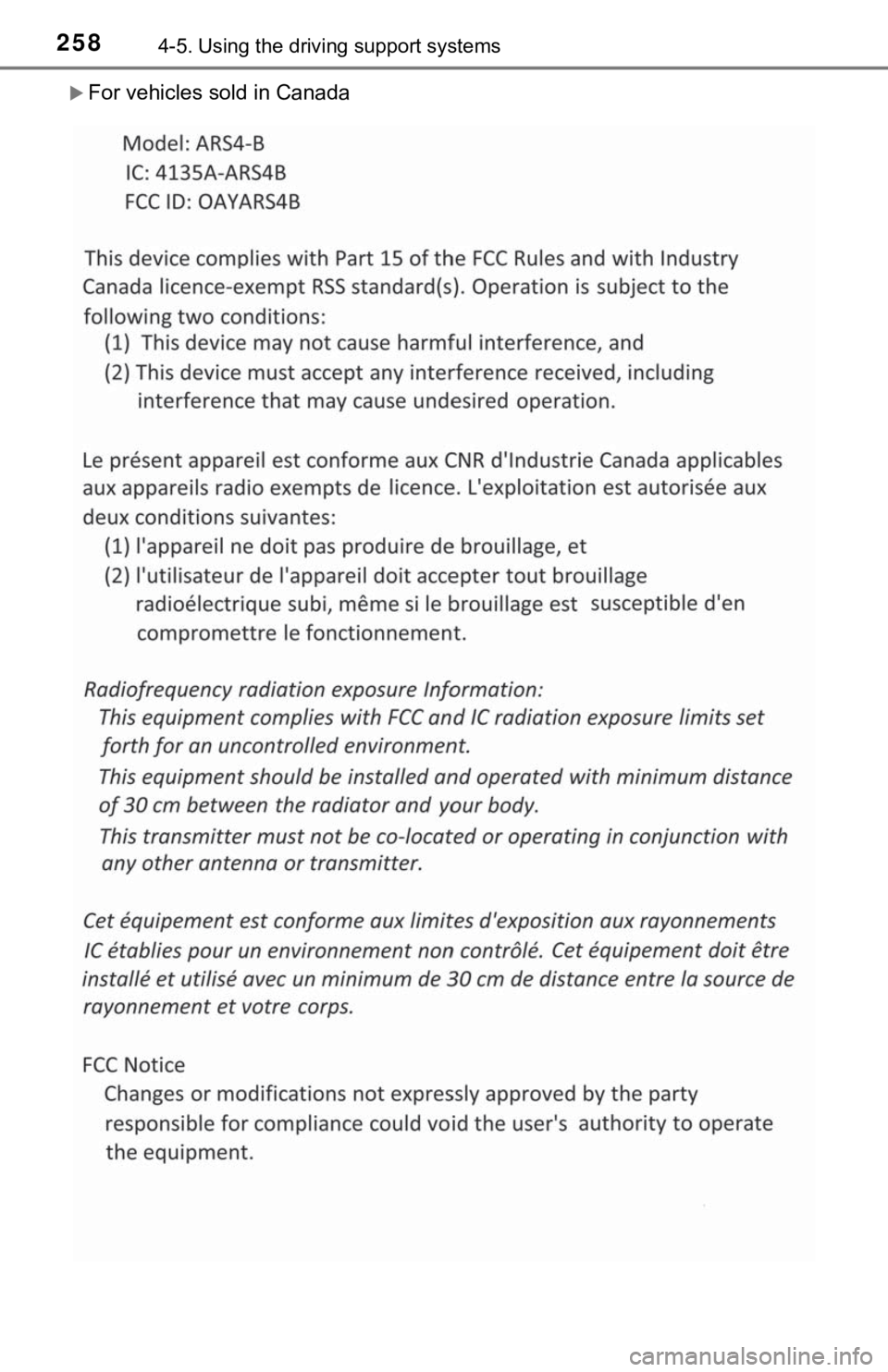 TOYOTA TUNDRA 2020 Owners Manual (in English) 2584-5. Using the driving support systems
For vehicles sold in Canada TOYOTA TUNDRA 2020 Owners Manual (in English) 2584-5. Using the driving support systems
For vehicles sold in Canada