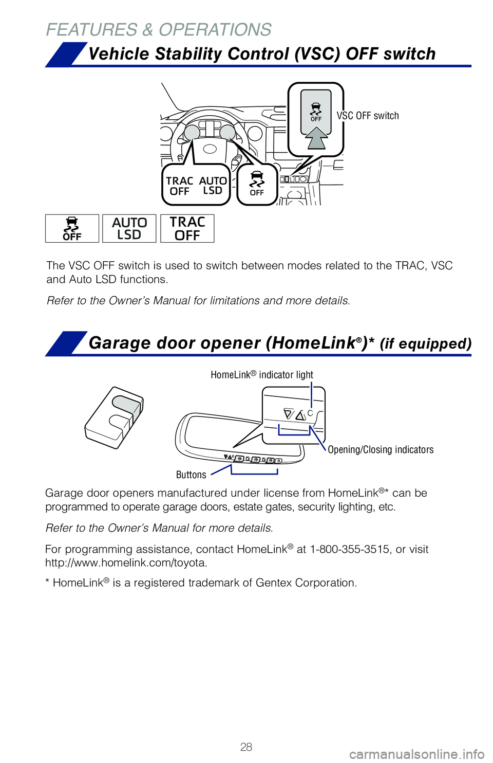 TOYOTA TUNDRA 2021   (in English) Owners Manual 28
FEATURES & OPERATIONS
Front door (door mounted)
Split seat - Center console
Split seat - Double cab models
CrewMax models
REAR SEAT
FRONT SEAT
Garage door opener (HomeLink®)* (if equipped)
Garage 