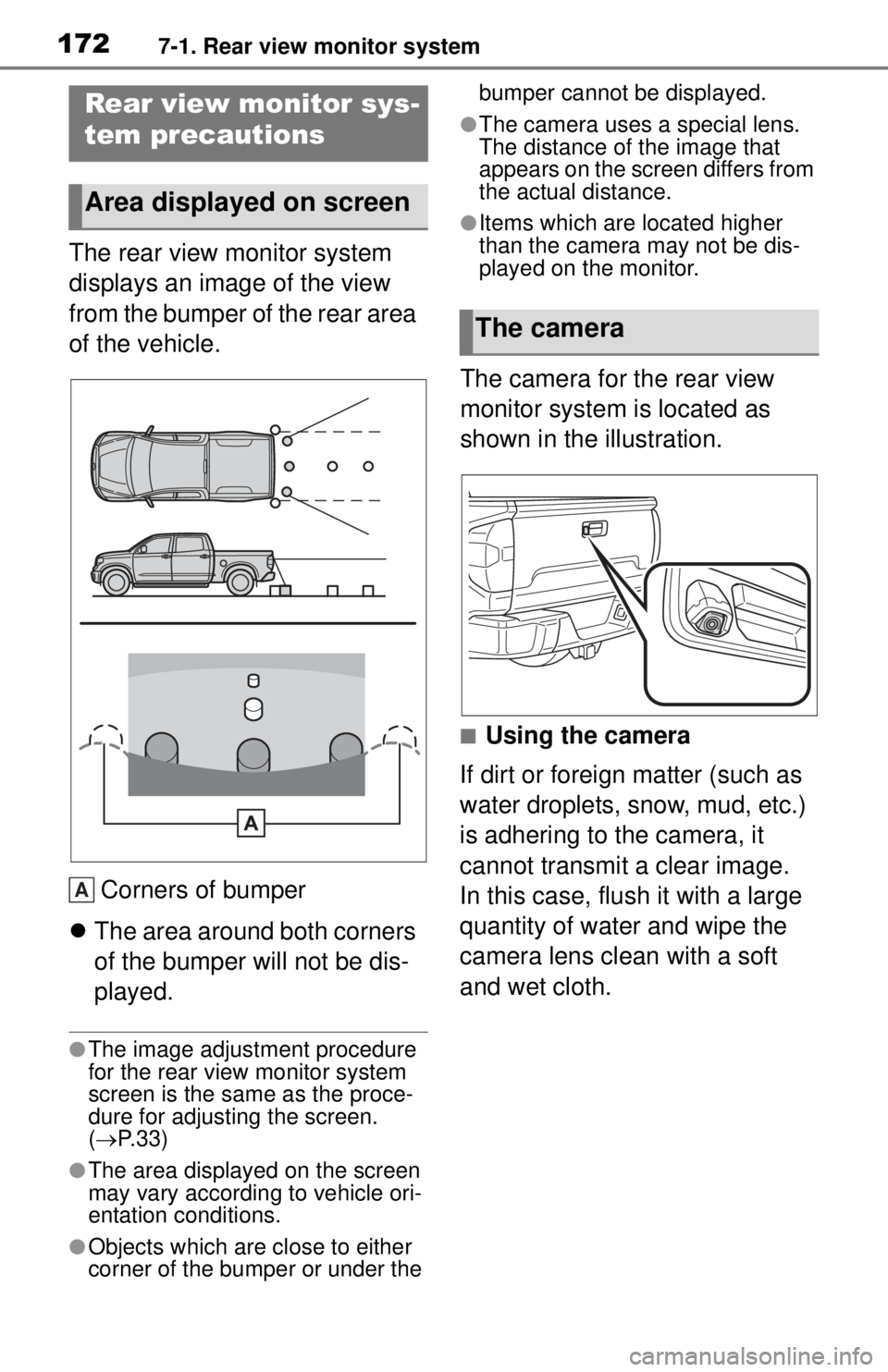 TOYOTA TUNDRA 2021 Accessories, Audio & Navigation (in English) 1727-1. Rear view monitor system
The rear view monitor system
displays an image of the view
from the bumper of the rear area
of the vehicle.Corners of bumper
The area around both corners
of th TOYOTA TUNDRA 2021 Accessories, Audio & Navigation (in English) 1727-1. Rear view monitor system
The rear view monitor system
displays an image of the view
from the bumper of the rear area
of the vehicle.Corners of bumper
The area around both corners
of th