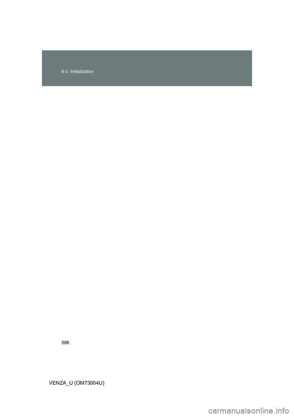 TOYOTA VENZA 2009  Owners Manual (in English) 598 6-3. Initialization
VENZA_U (OM73004U) 