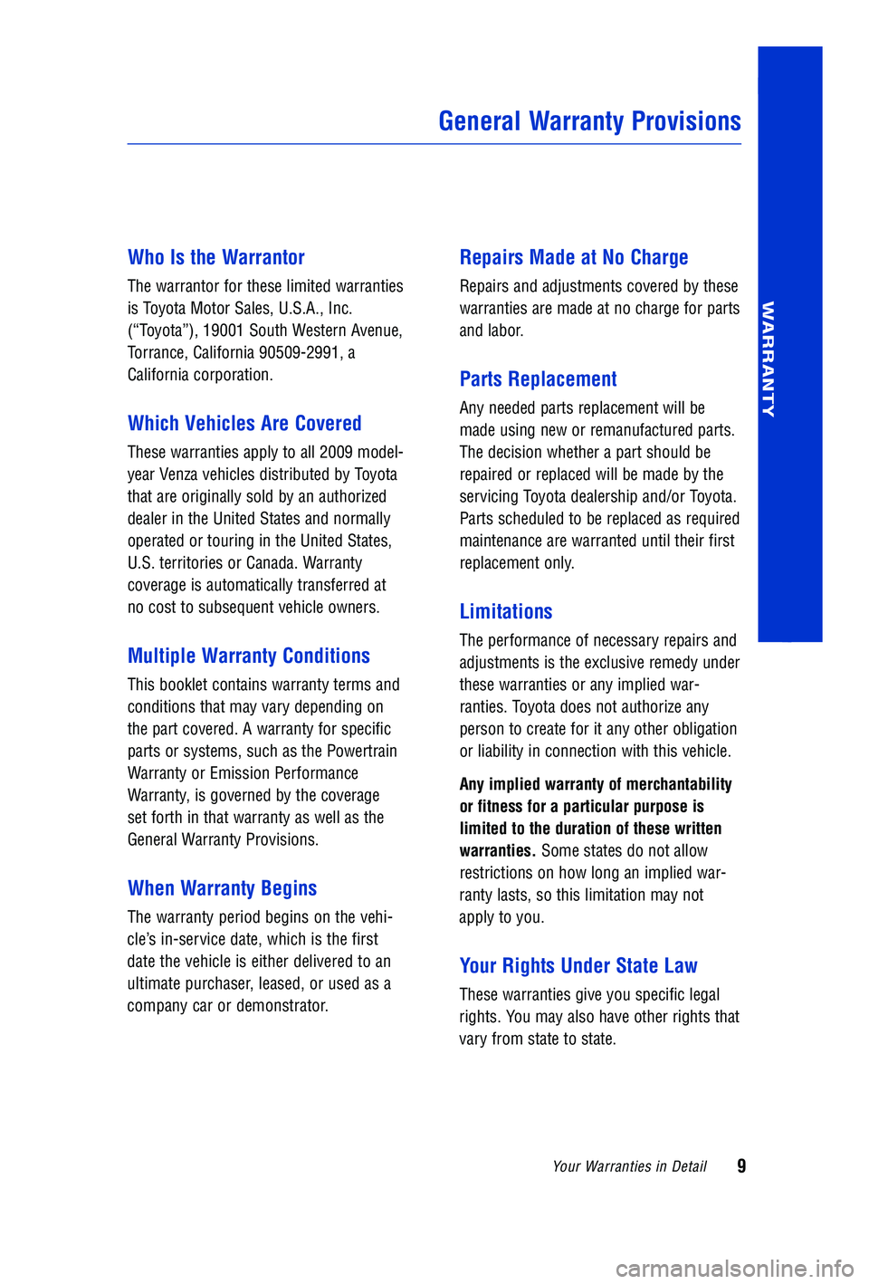 TOYOTA VENZA 2012 Owners Manual (in English) TOYOTA VENZA 2012 Owners Manual (in English)