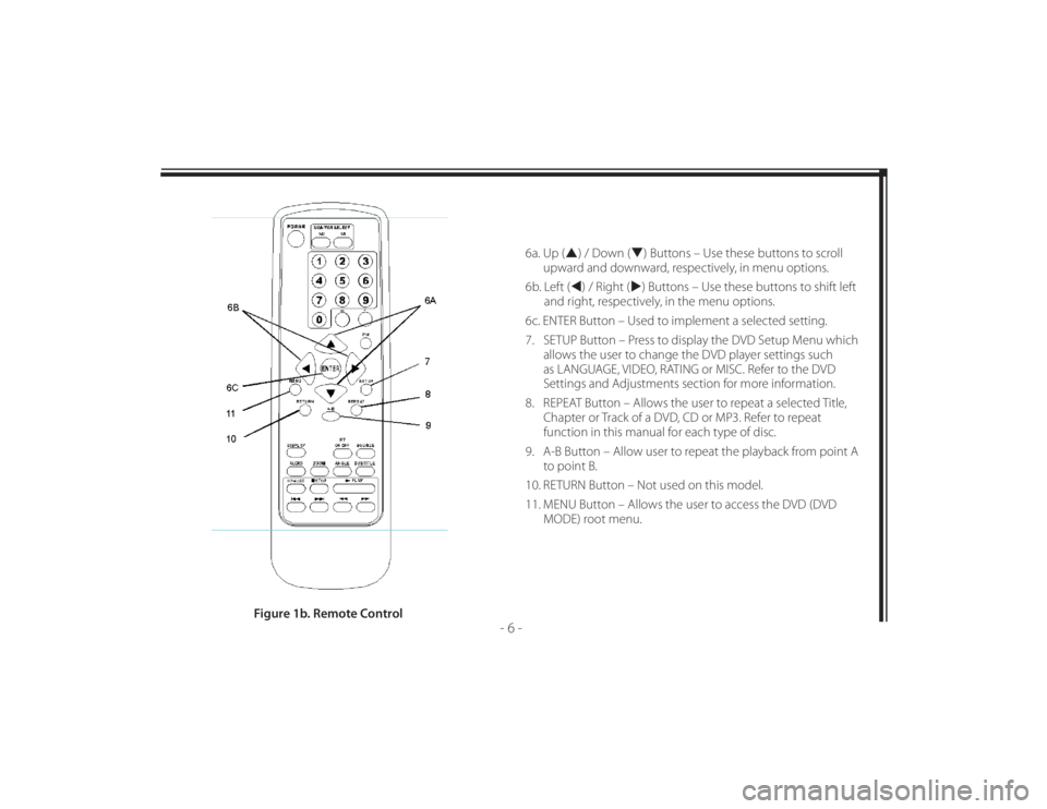 TOYOTA VENZA 2011  Accessories, Audio & Navigation (in English) 128-8673b
16 of 48
- 6 -
6a.  Up () / Down () Buttons – Use these buttons to scroll 
upward and downward, respectively, in menu options.
6b.  Left () / Right () Buttons – Use these but