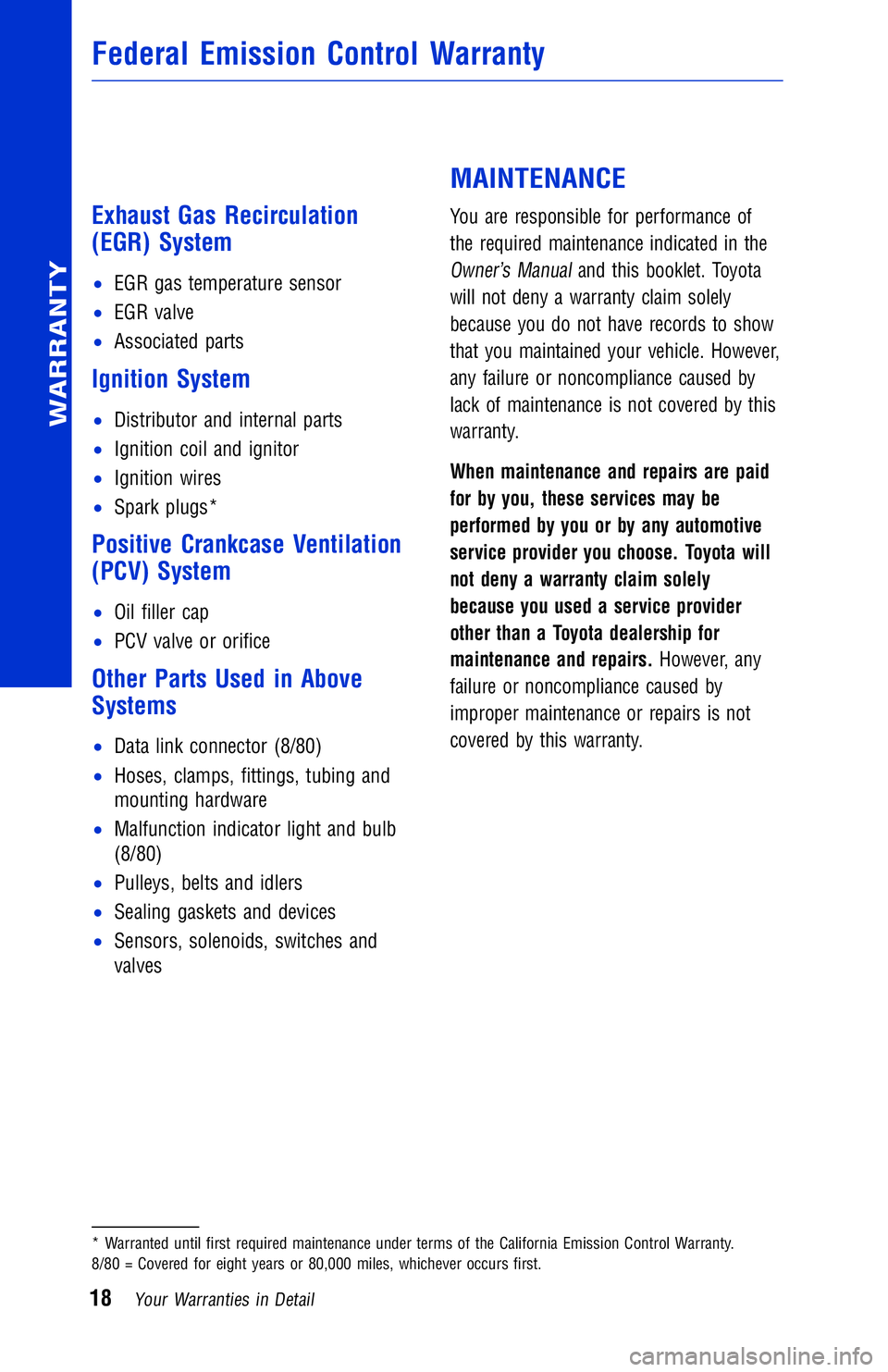 TOYOTA VENZA 2013 Warranties & Maintenance Guides (in English) JOBNAME: 1139965-2013-venWG-E PAGE: 18 SESS: 12 OUTPUT: Wed May 16 10:29:29 2012
/tweddle/toyota/sched-maint/1139965-en-ven/wg
Exhaust Gas Recirculation
(EGR) System
•EGR gas temperature sensor
• TOYOTA VENZA 2013 Warranties & Maintenance Guides (in English) JOBNAME: 1139965-2013-venWG-E PAGE: 18 SESS: 12 OUTPUT: Wed May 16 10:29:29 2012
/tweddle/toyota/sched-maint/1139965-en-ven/wg
Exhaust Gas Recirculation
(EGR) System
•EGR gas temperature sensor
•