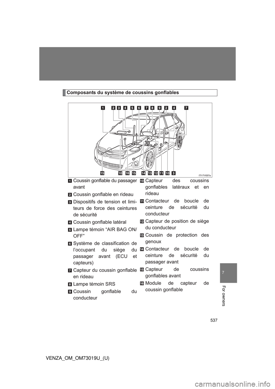 TOYOTA VENZA 2014  Owners Manual (in English) 537
7
VENZA_OM_OM73019U_(U)
For owners 