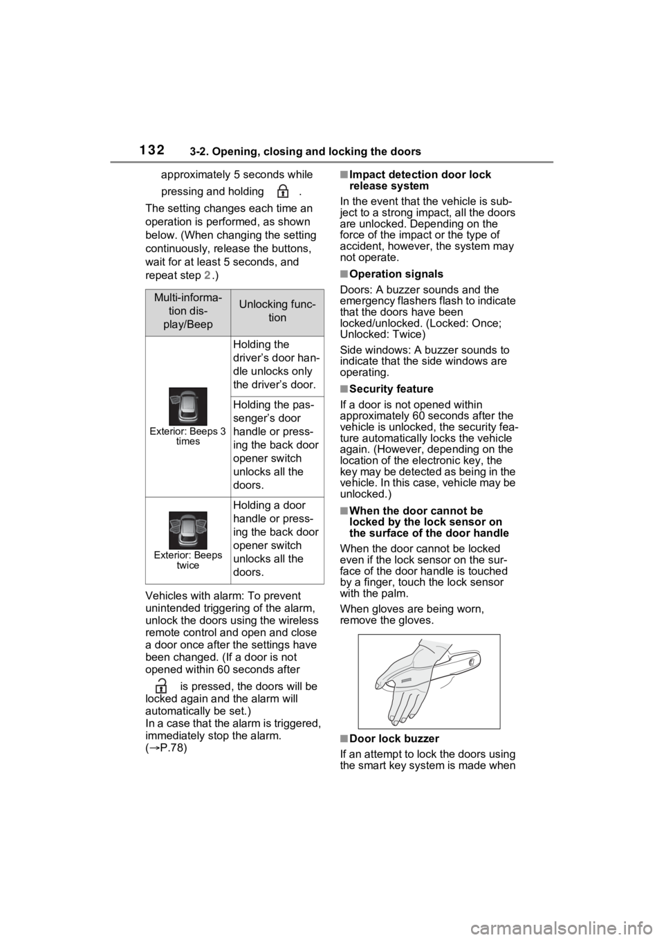 TOYOTA VENZA HYBRID 2021 Owners Manual (in English) 1323-2. Opening, closing and locking the doors
approximately 5 seconds while
pressing and holding .
The setting changes each time an
operation is performed, as shown
below. (When changing the sett TOYOTA VENZA HYBRID 2021 Owners Manual (in English) 1323-2. Opening, closing and locking the doors
approximately 5 seconds while
pressing and holding .
The setting changes each time an
operation is performed, as shown
below. (When changing the sett