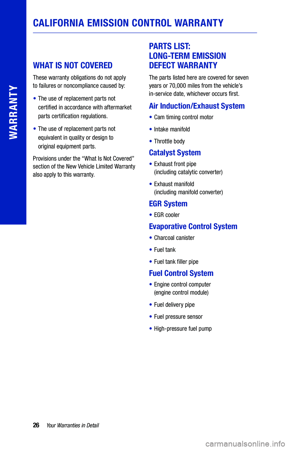 TOYOTA VENZA HYBRID 2021  Warranties & Maintenance Guides (in English) 26Yo u r Warranties  in Detail
WARRANTY
 
 
W H AT  IS NOT COVERED  
These warranty  obligations  do not  apply   
to  failures  or noncompliance  caused by:
•  The use  of replacement  parts not  
